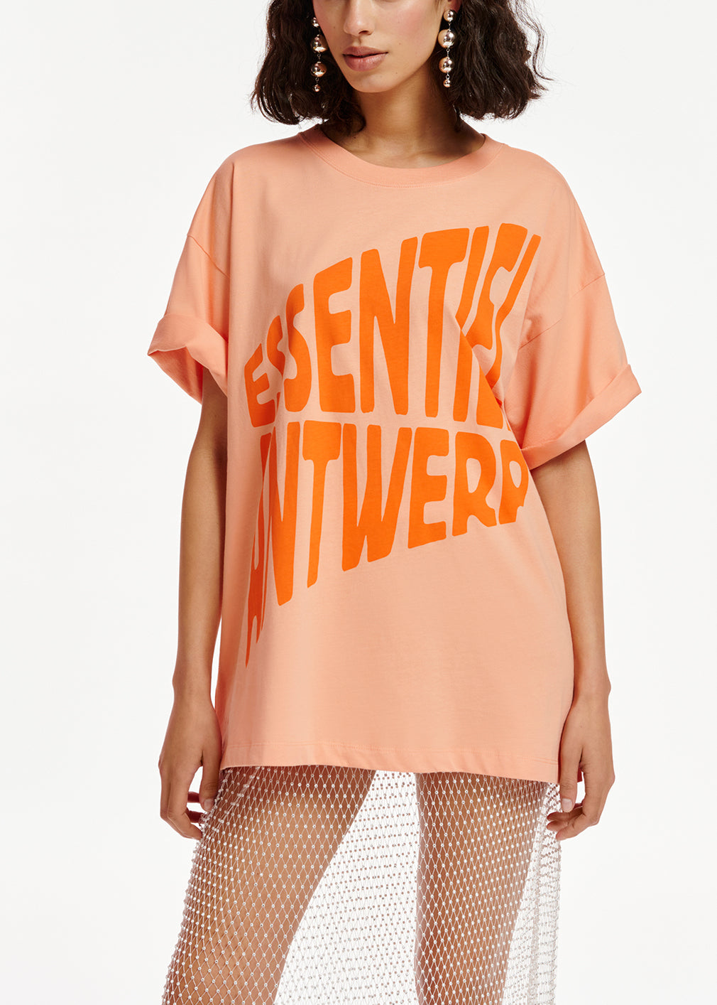 Peach organic cotton T-shirt with text print RE—SSENTIEL | Essentiel second hand