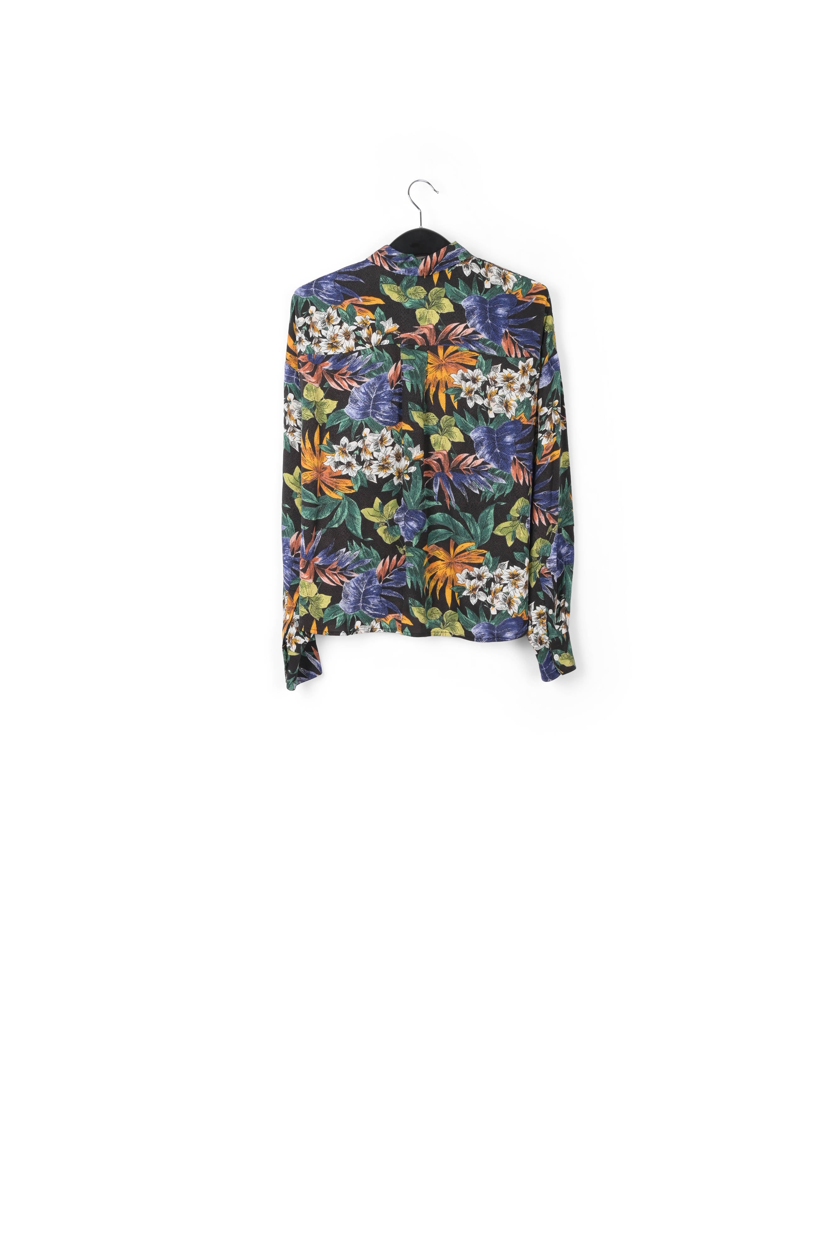 Black oversized shirt with colorful floral print RE—SSENTIEL | Essentiel second hand
