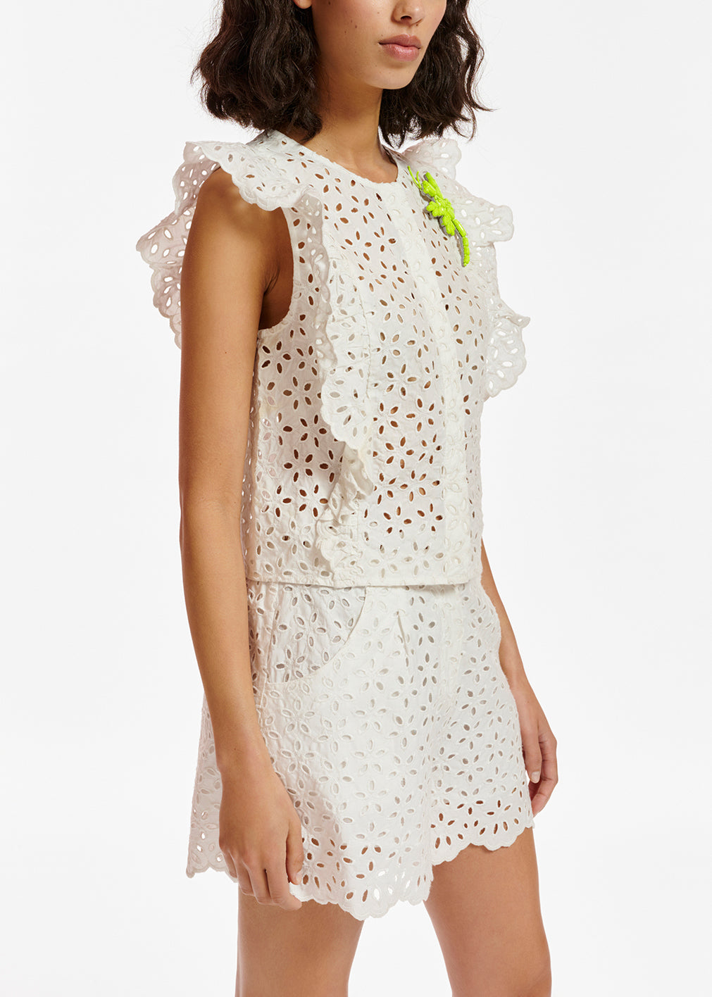 White broderie anglaise cotton shorts RE—SSENTIEL | Essentiel second hand