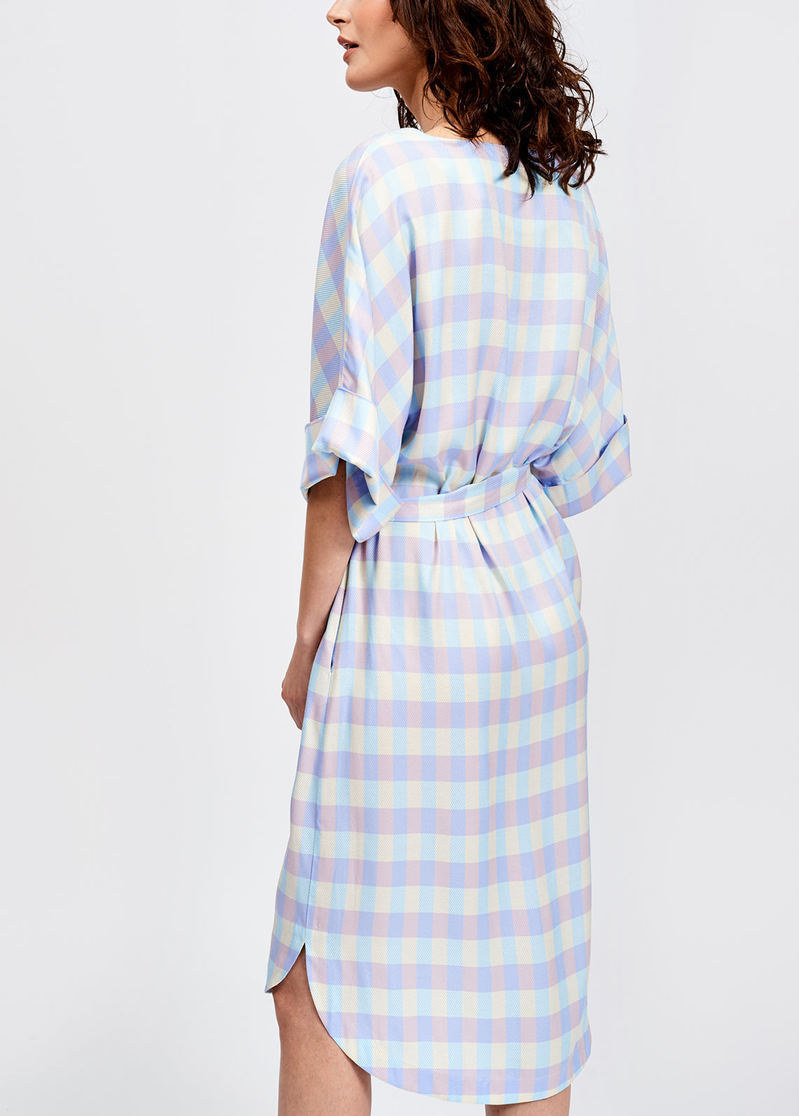 Light blue and purple plaid midi dress RE—SSENTIEL | Essentiel second hand