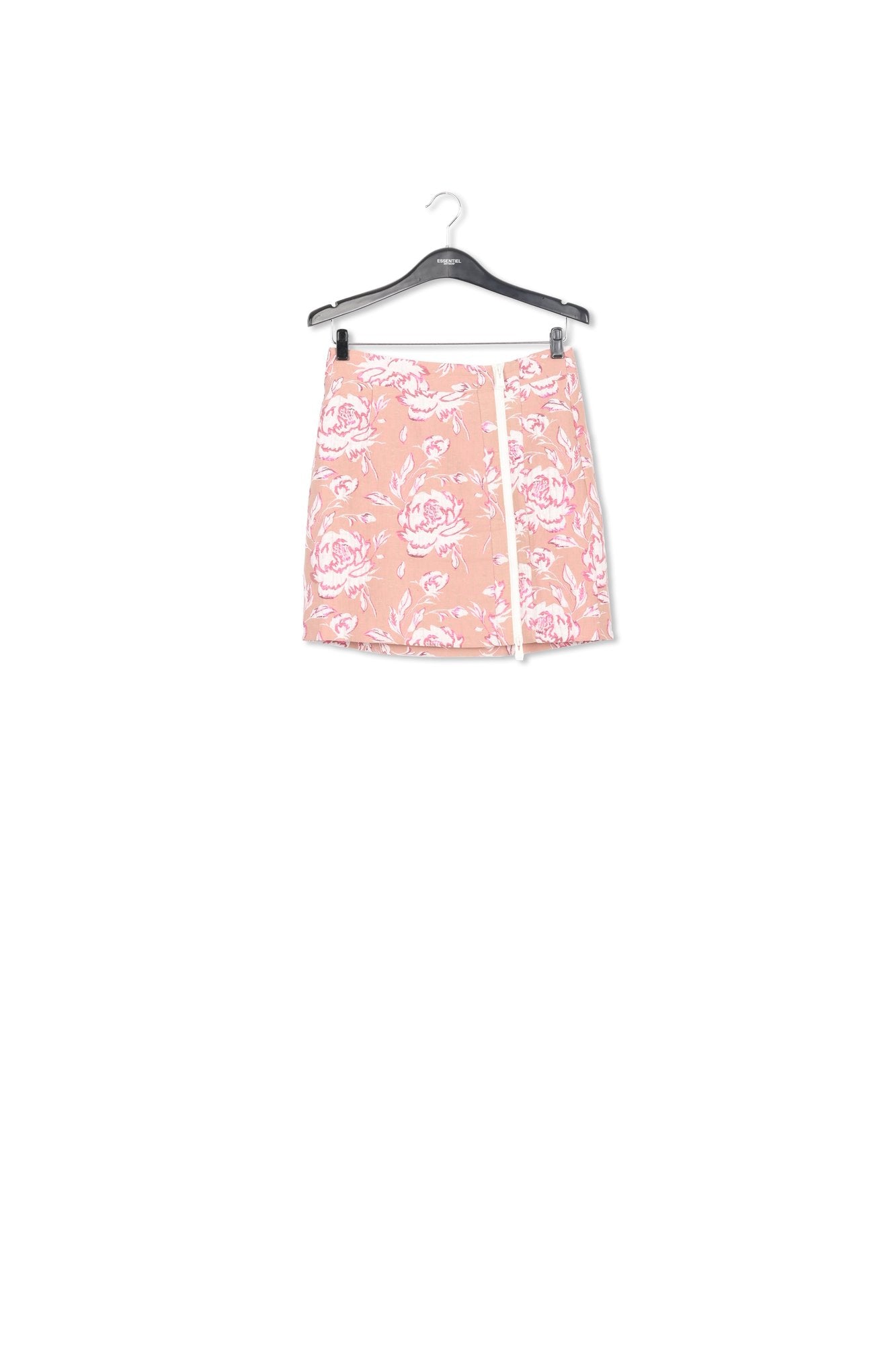 Beige, pink and white floral-jacquard mini skirt RE—SSENTIEL | Essentiel second hand