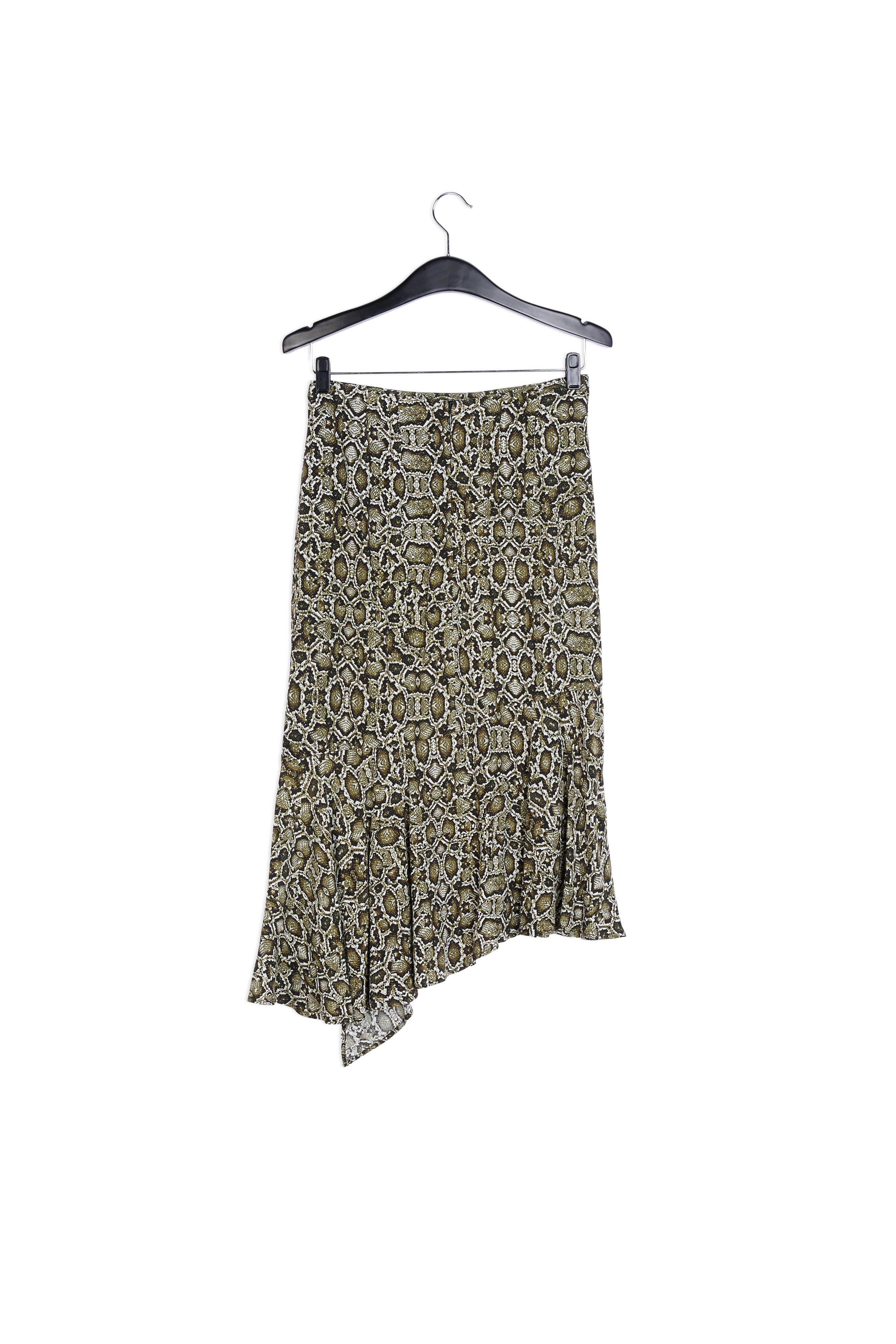 Kakigroene midirok met slangenprint RE—SSENTIEL | Essentiel second hand