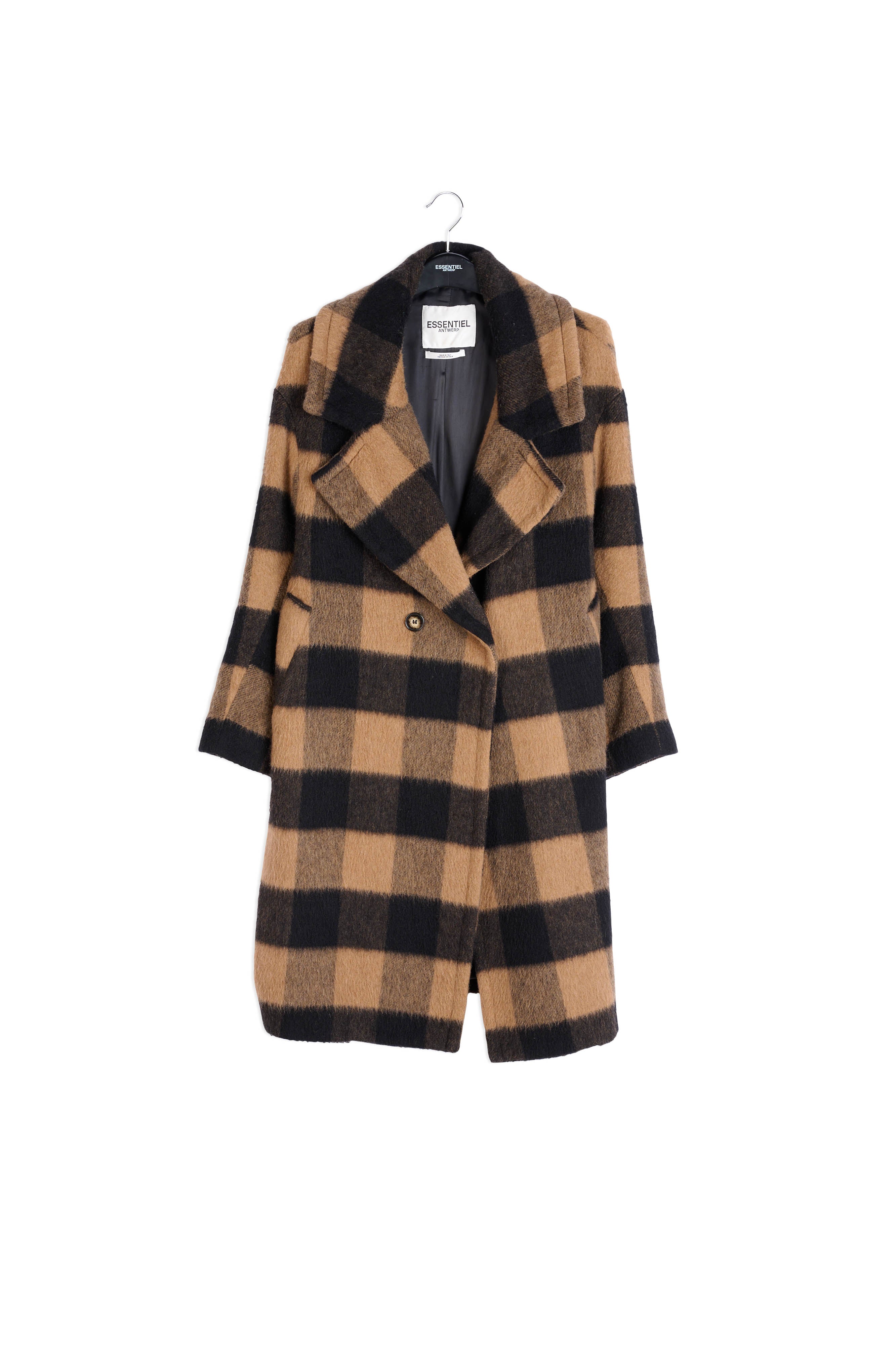 Oversized jacket with brown and black checks RE—SSENTIEL | Essentiel second hand