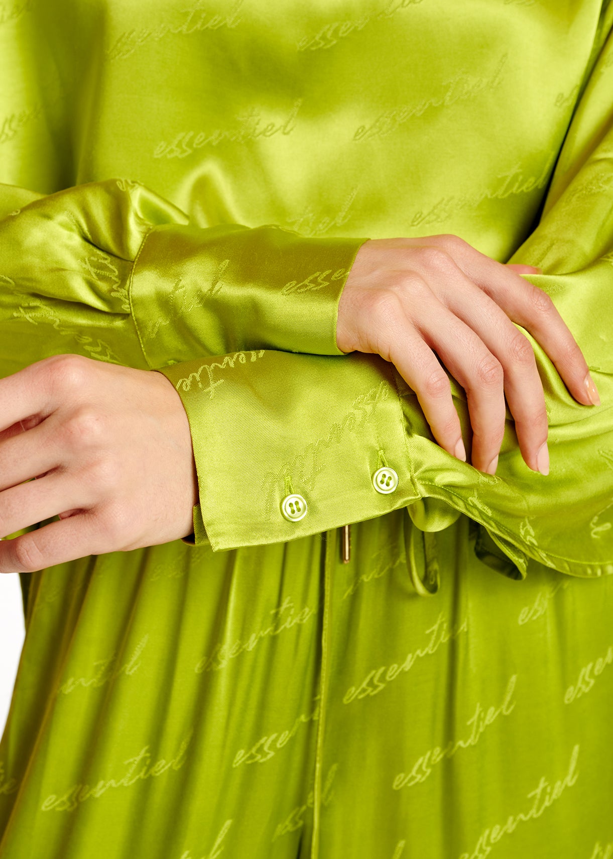 Lime green satin jacquard loose-fit top RE—SSENTIEL | Essentiel second hand