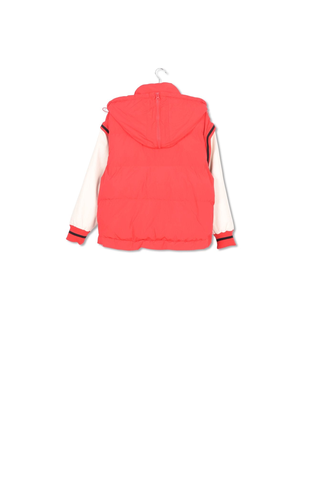 Doudoune rouge à capuche et manches en faux cuir RE—SSENTIEL | Essentiel second hand