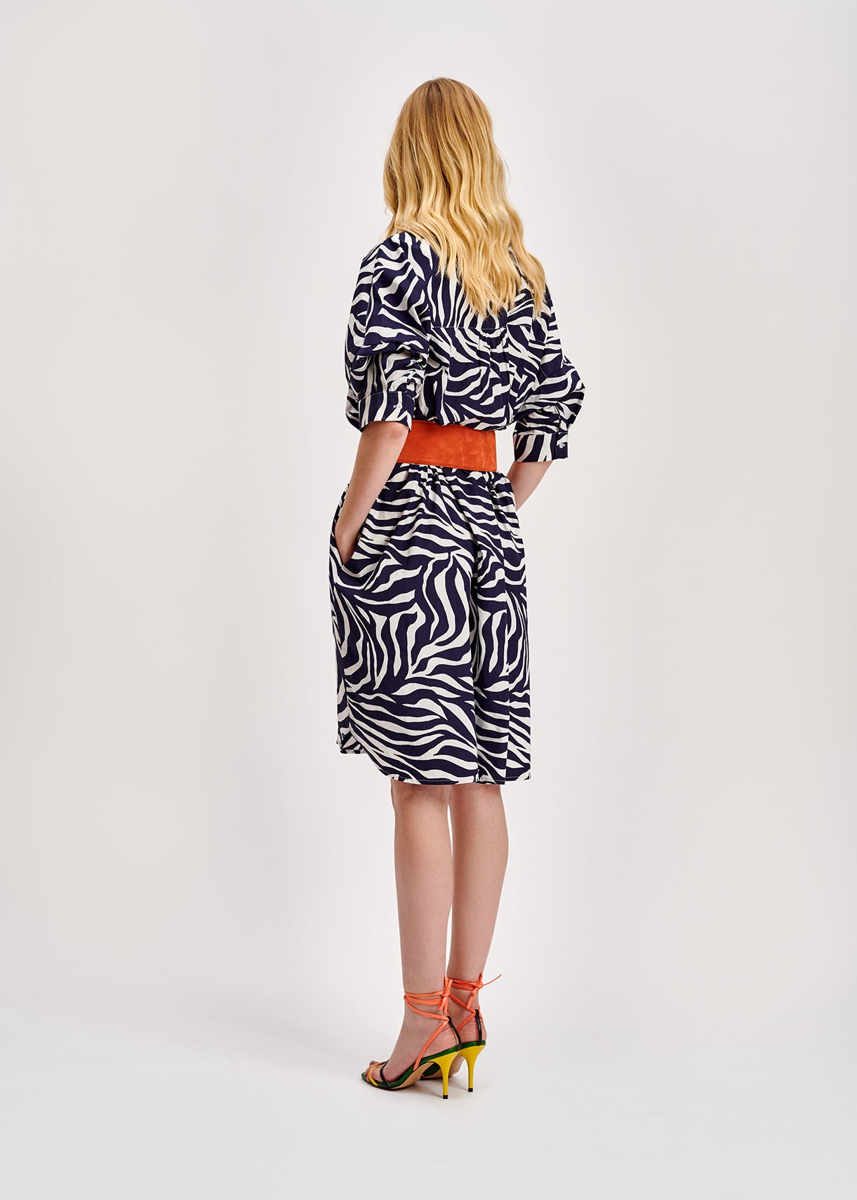 Off-white and navy blue zebra-print cotton shirt dress RE—SSENTIEL | Essentiel second hand