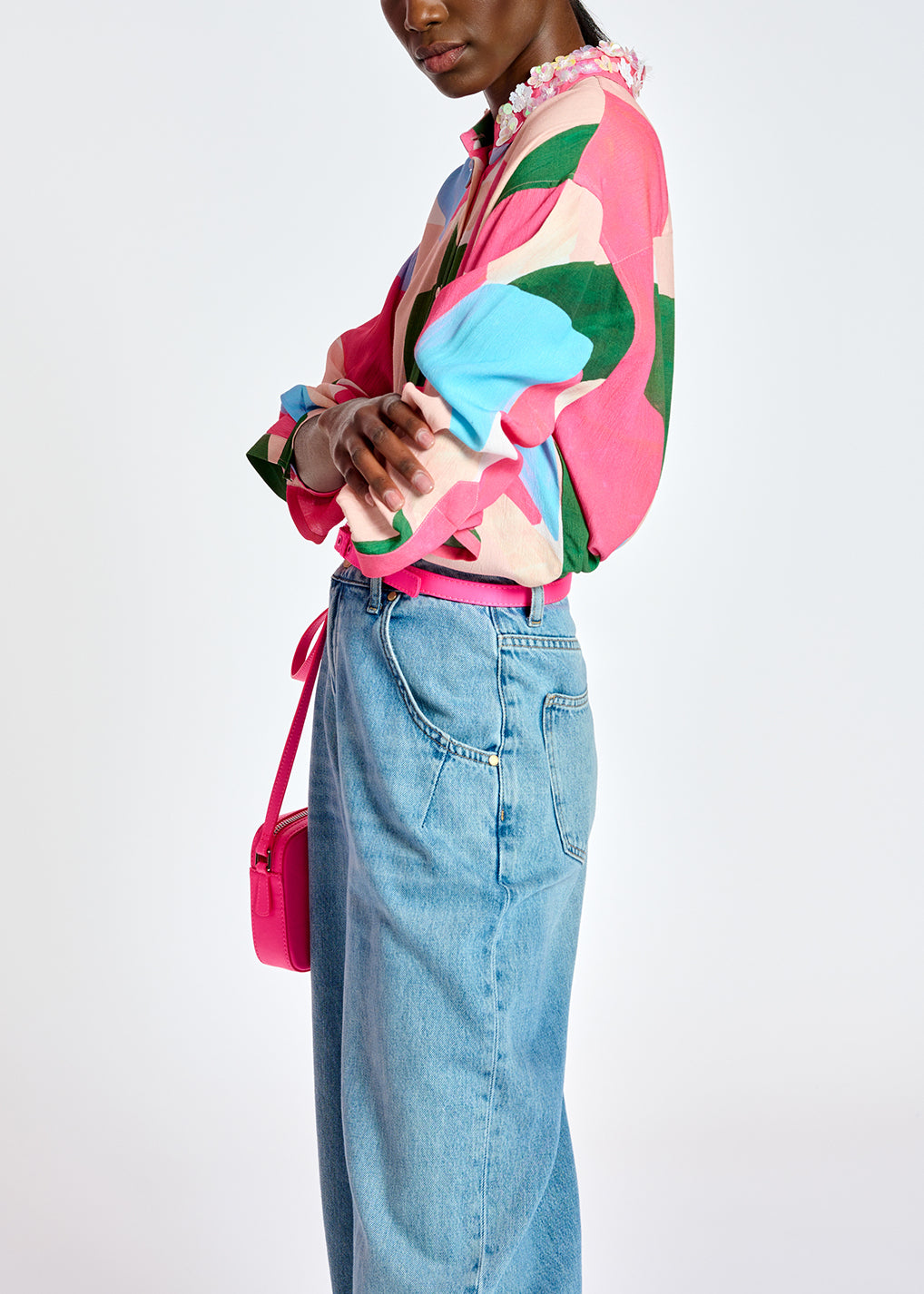 Multicolor shirt with sequin-embroidered collar RE—SSENTIEL | Essentiel second hand