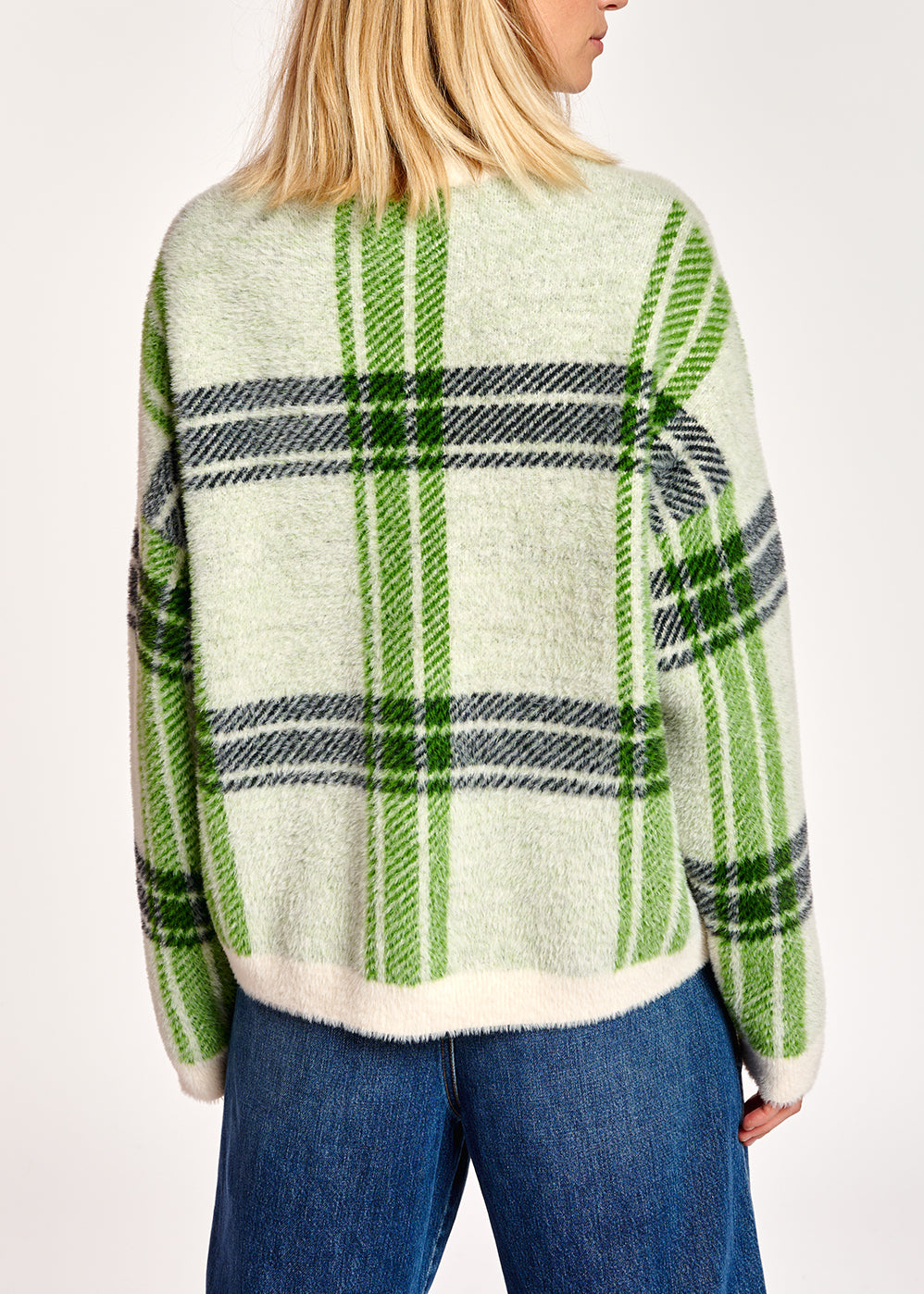 Off-white and green check cardigan RE—SSENTIEL | Essentiel second hand