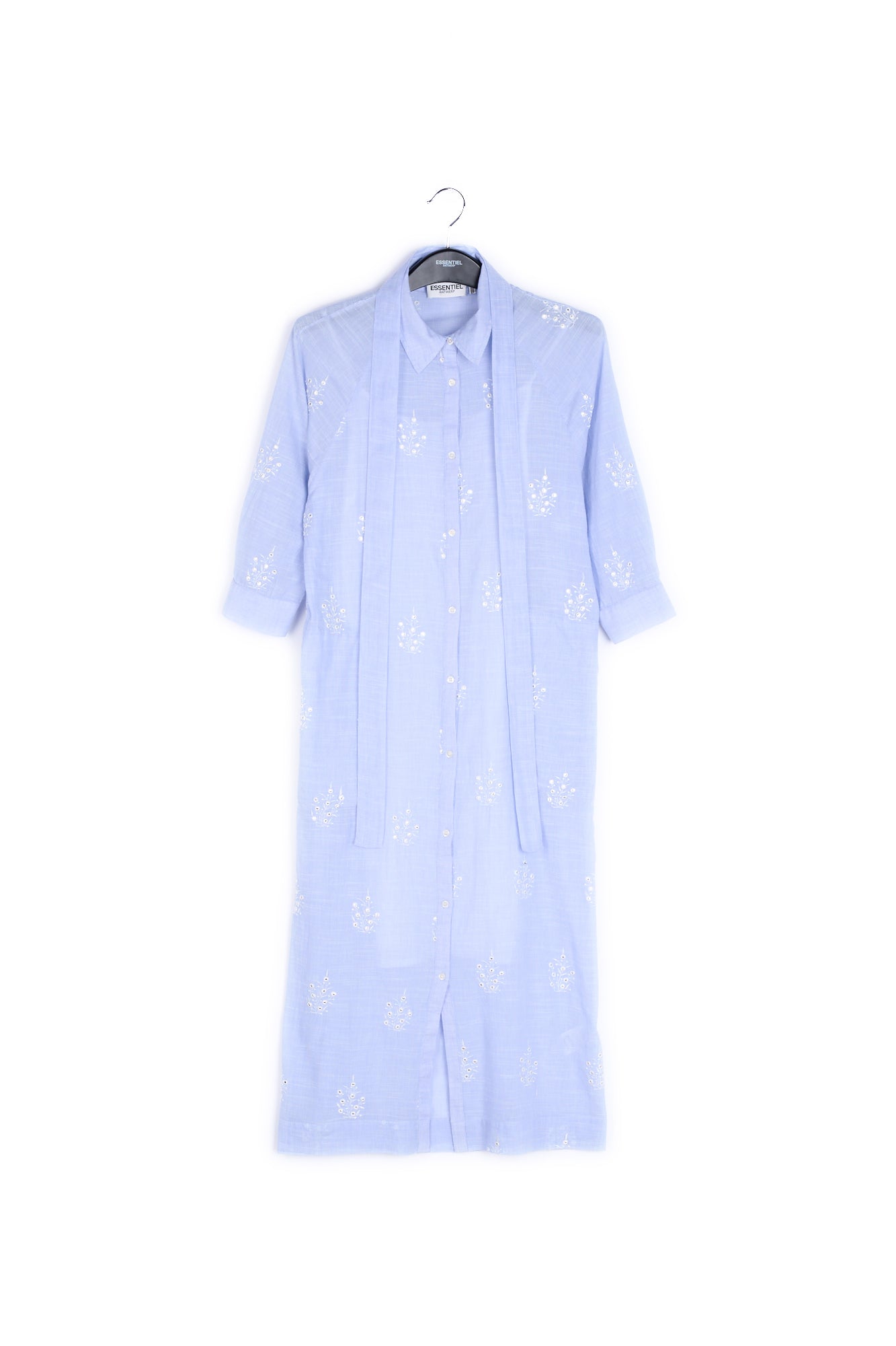 Light blue embellished embroidered cotton shirt dress RE—SSENTIEL | Essentiel second hand