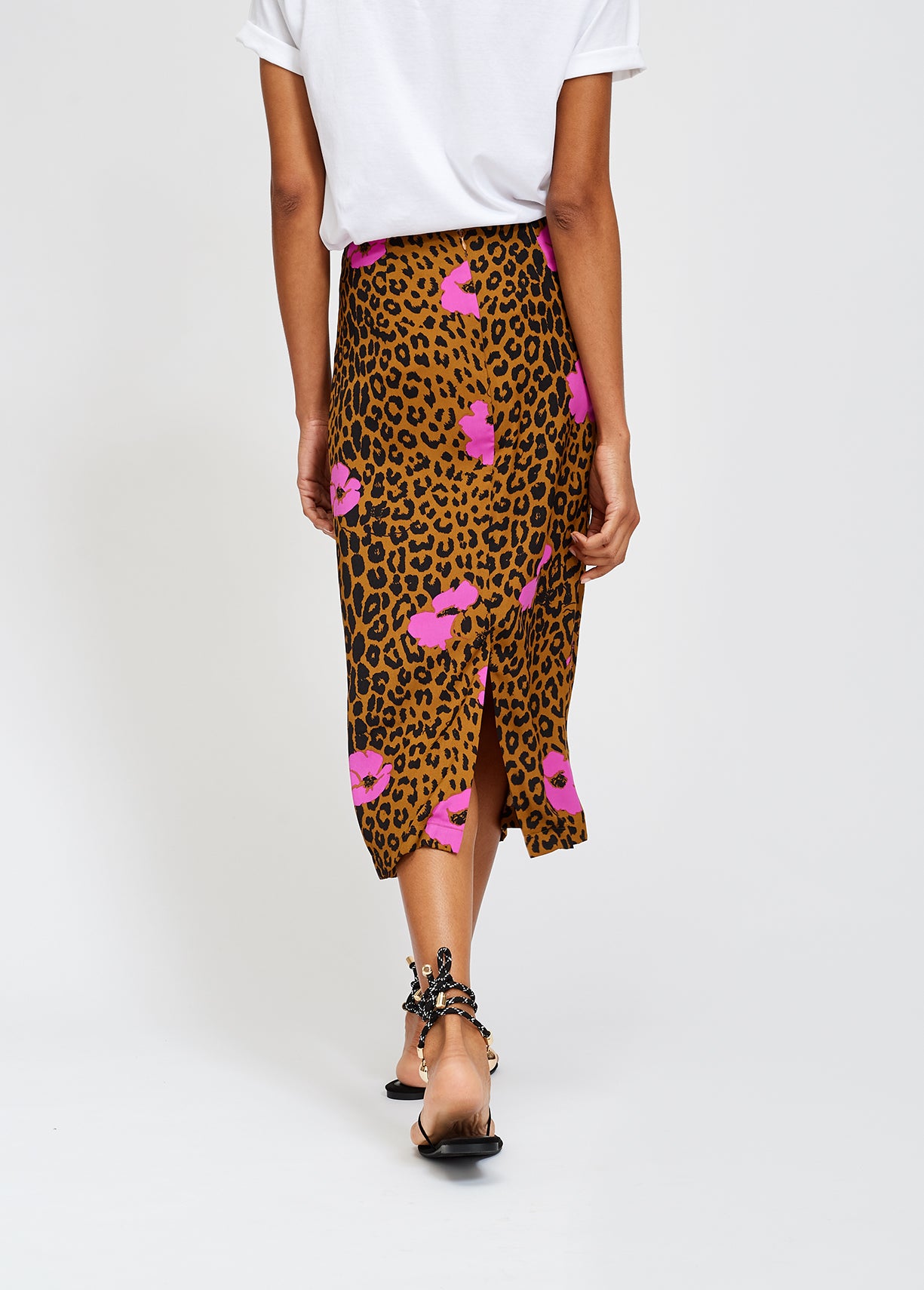 Leopard print and pink floral midi pencil skirt RE—SSENTIEL | Essentiel second hand