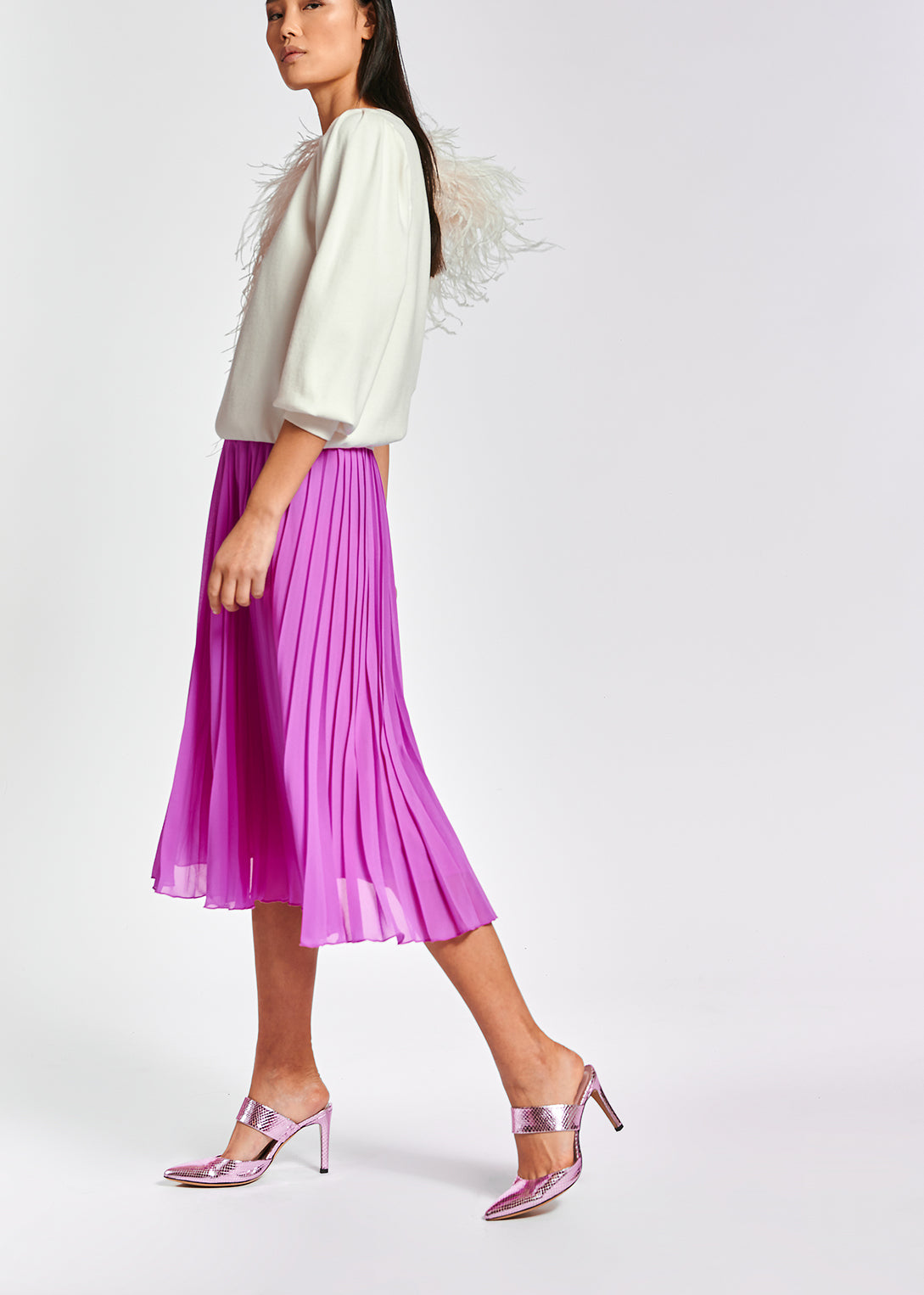 Lilac plissé midi skirt RE—SSENTIEL | Essentiel second hand