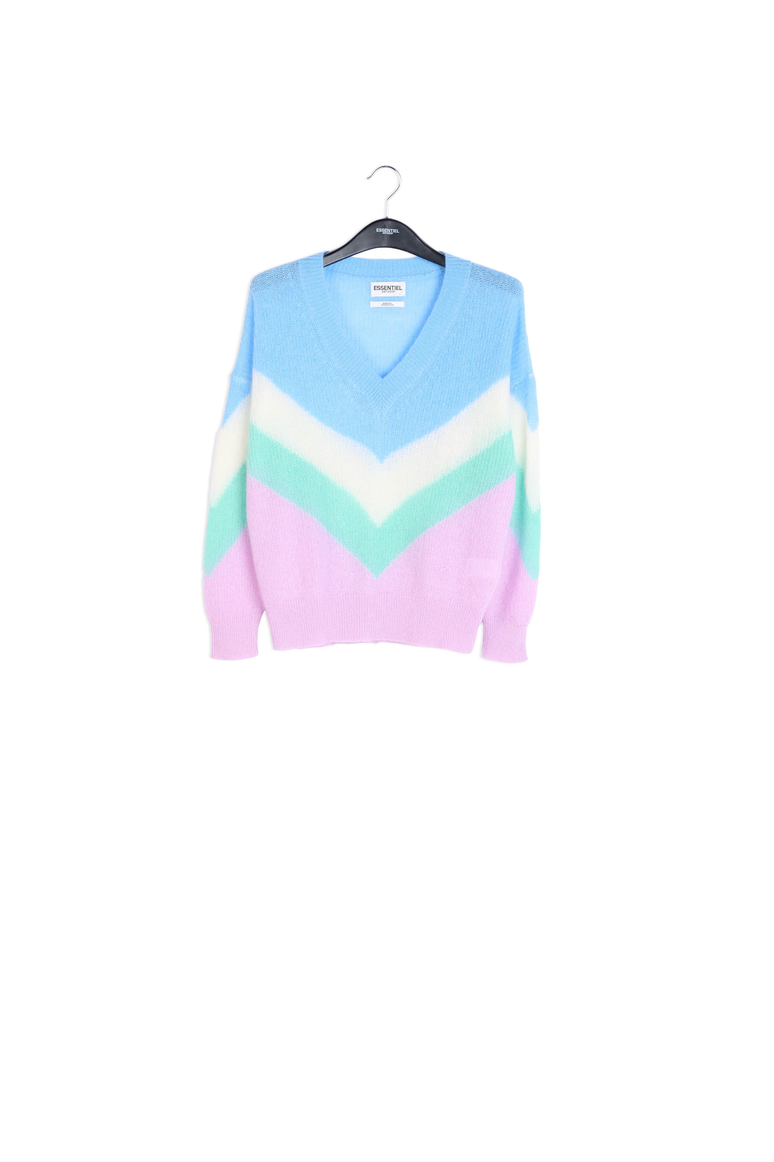 Blue, white and purple v pattern sweater RE—SSENTIEL | Essentiel second hand