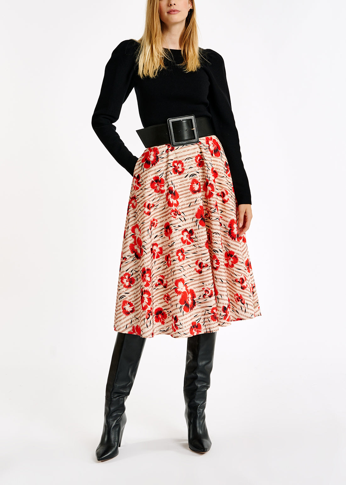 Stripe and red floral print A-line skirt RE—SSENTIEL | Essentiel second hand