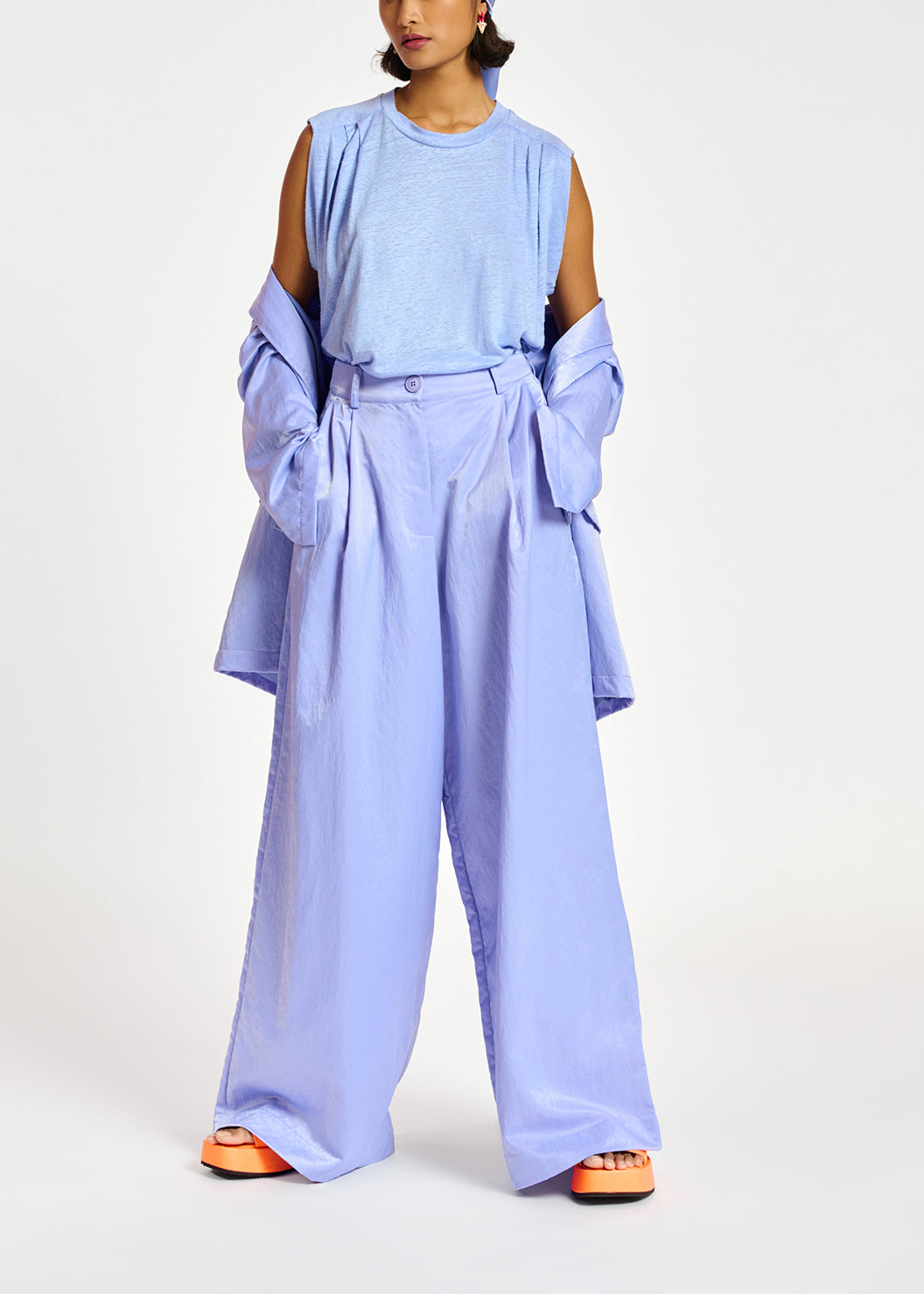 Blue wide-leg satin pants RE—SSENTIEL | Essentiel second hand