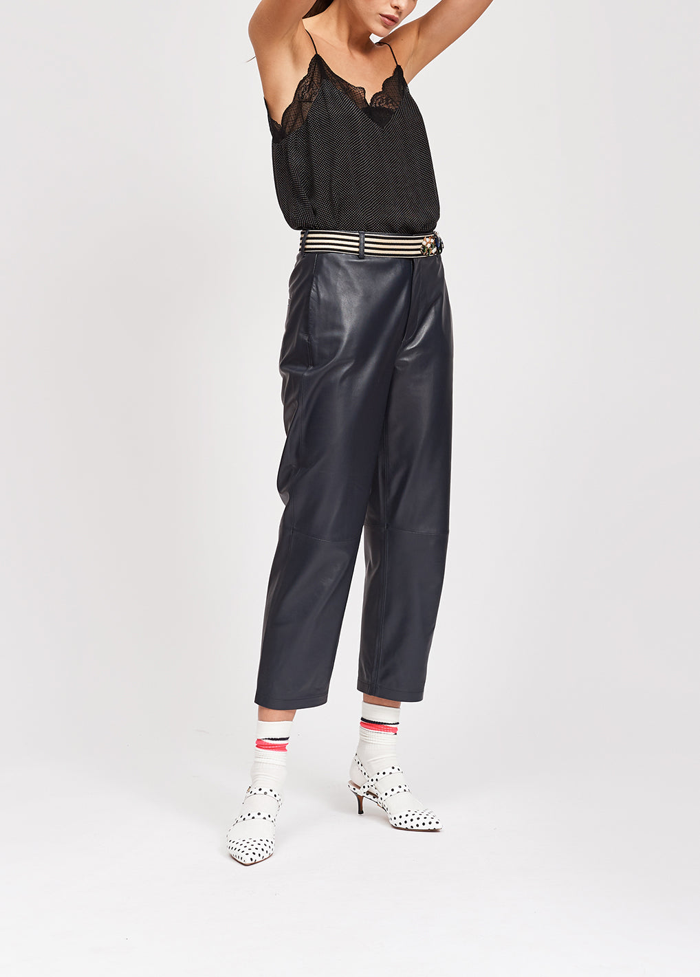 Black lace-trimmed polka dot slip top RE—SSENTIEL | Essentiel second hand