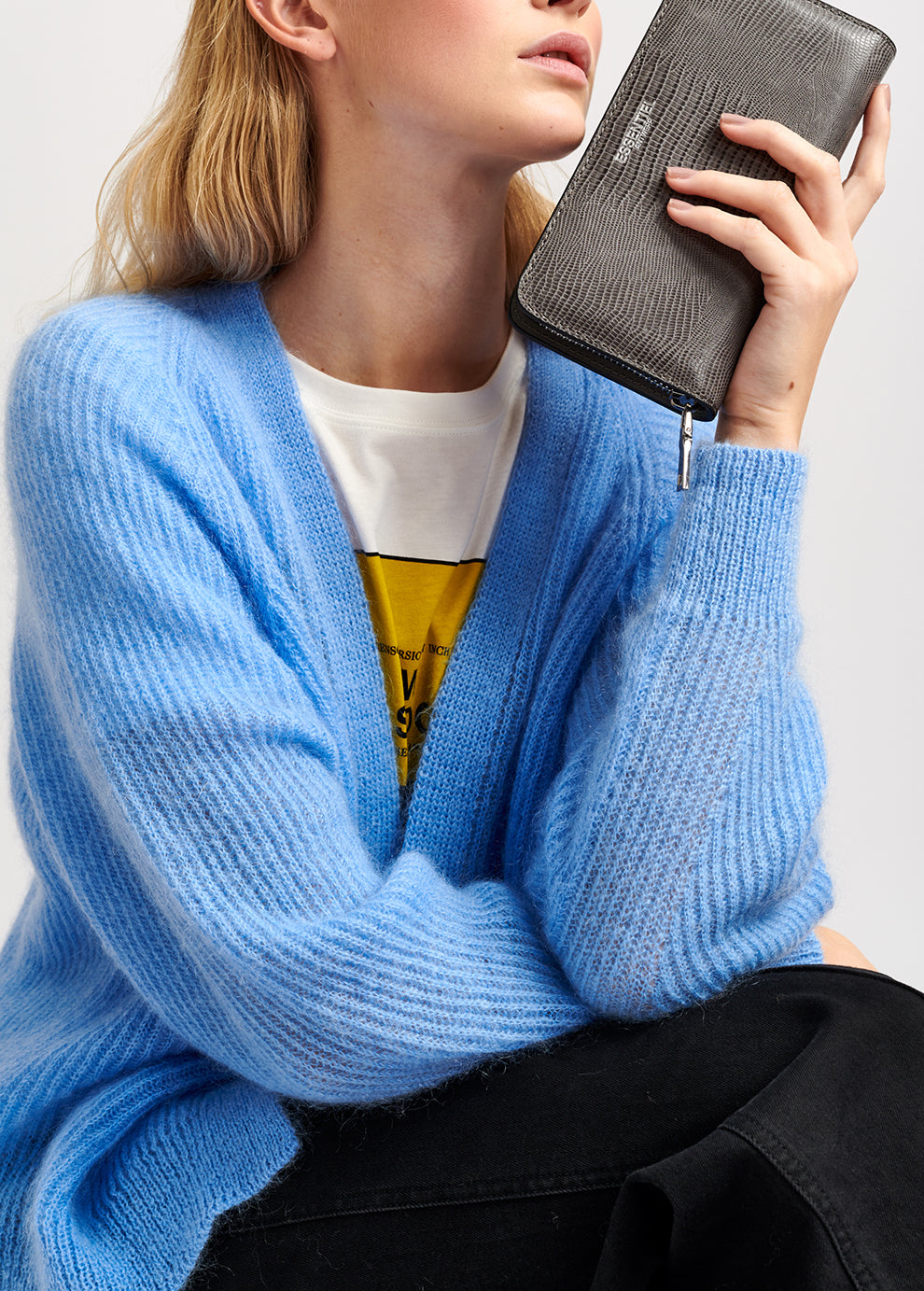 Light blue mohair-blend ribbed-knit cardigan RE—SSENTIEL | Essentiel second hand