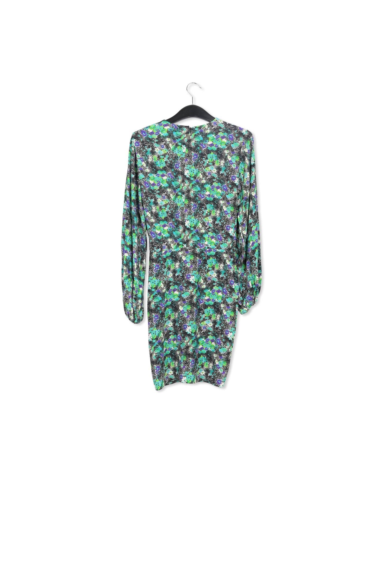 Mini-robe noire et bleue fleurie à taille cintrée RE—SSENTIEL | Essentiel second hand