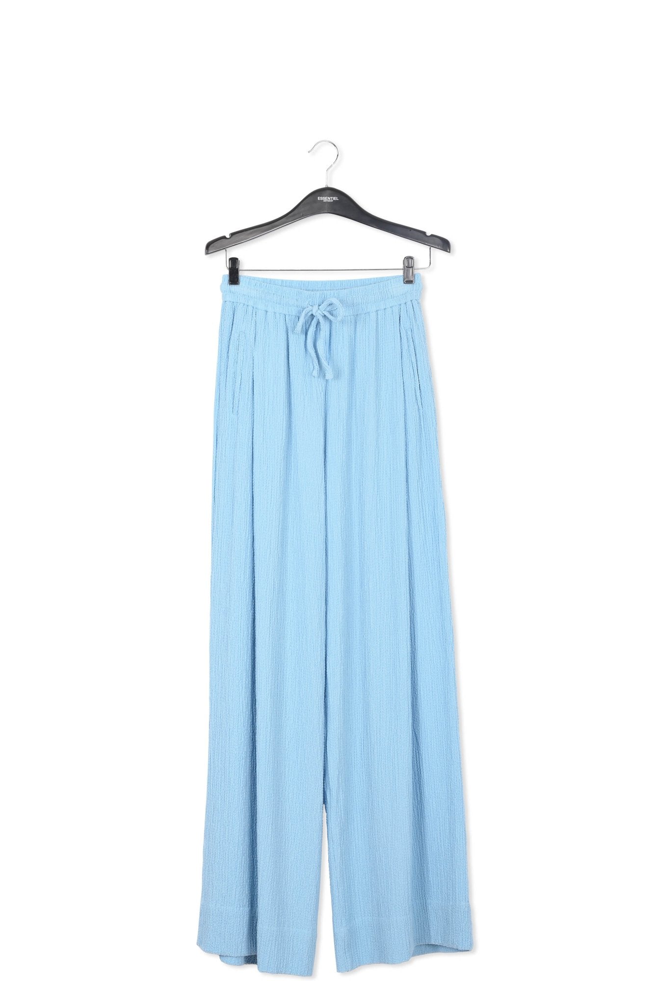 Light blue wide-leg seersucker pants RE—SSENTIEL | Essentiel second hand