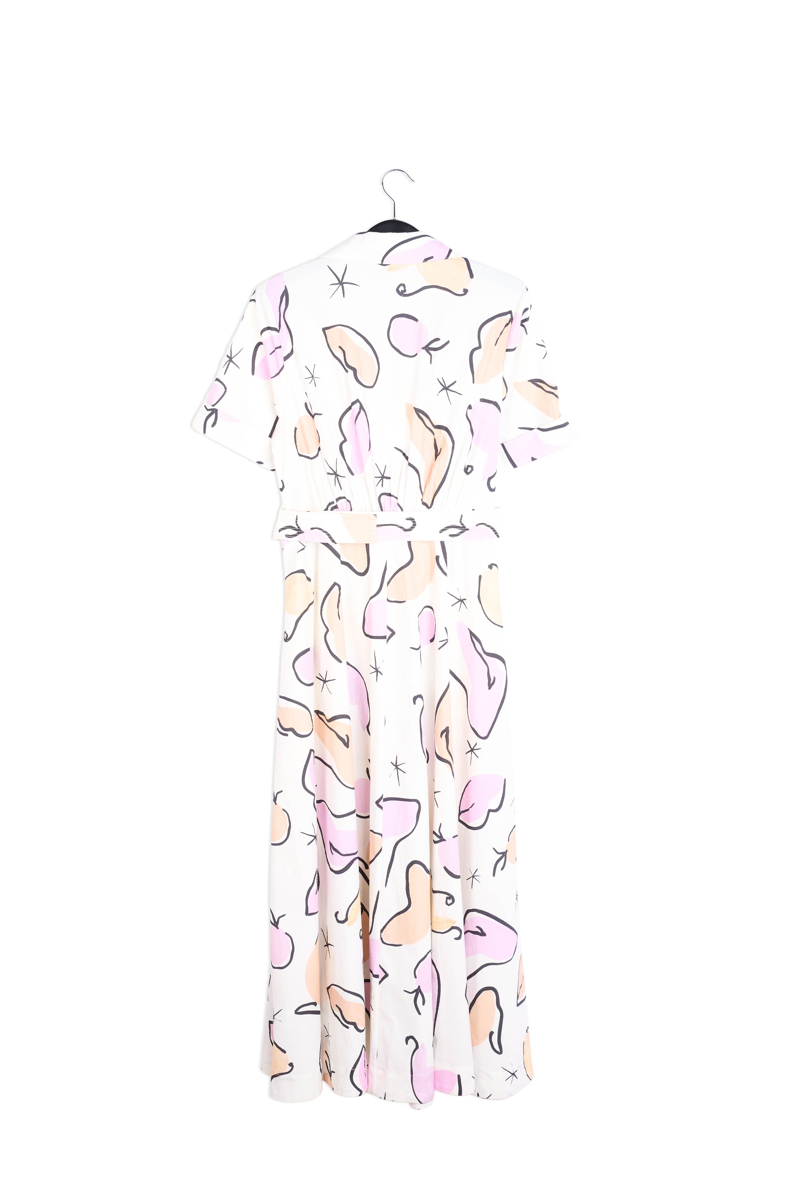 White maxi-length shirt dress with abstract print RE—SSENTIEL | Essentiel second hand