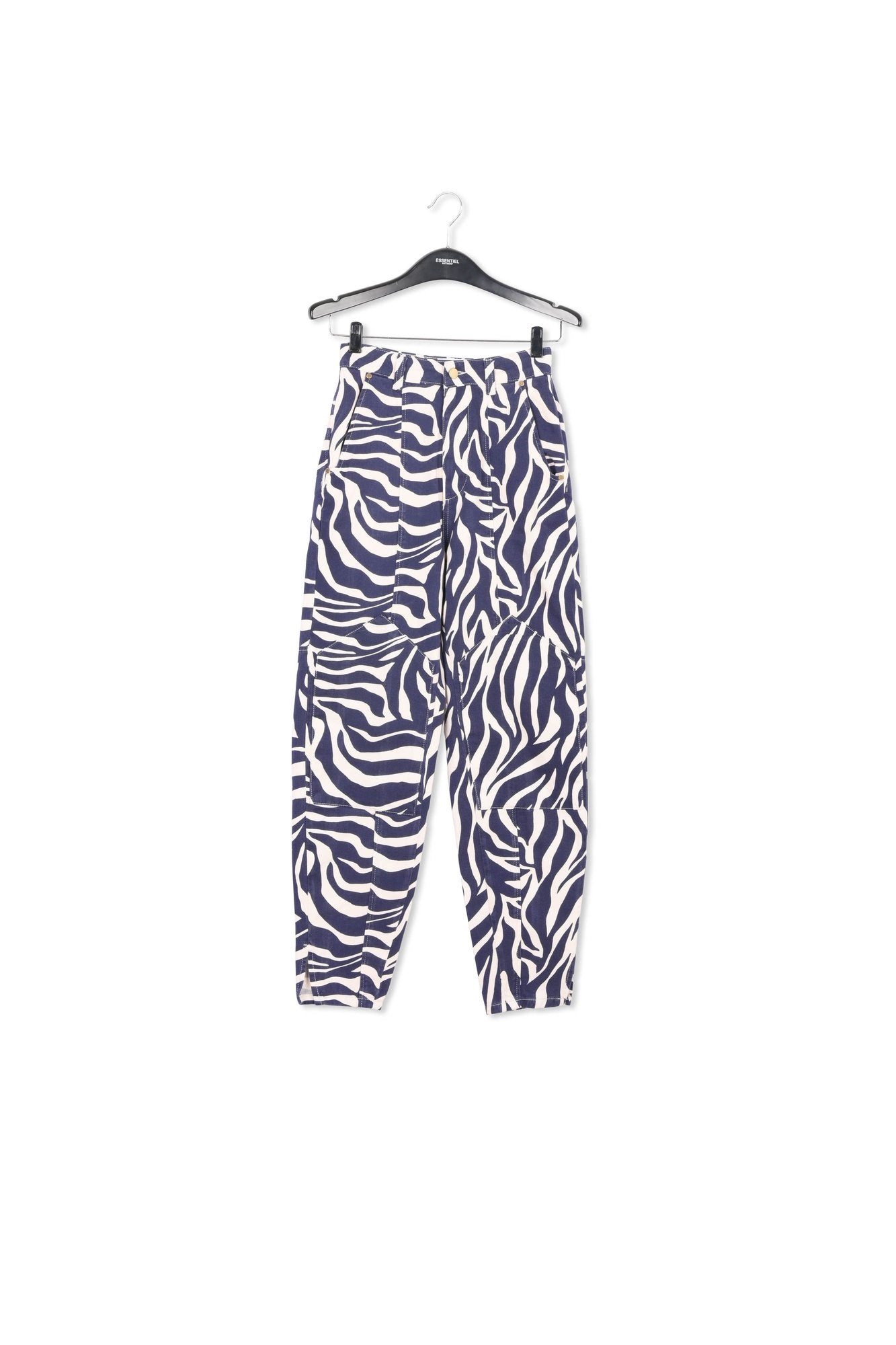 Off-white and navy blue zebra-print denim cargo pants RE—SSENTIEL | Essentiel second hand