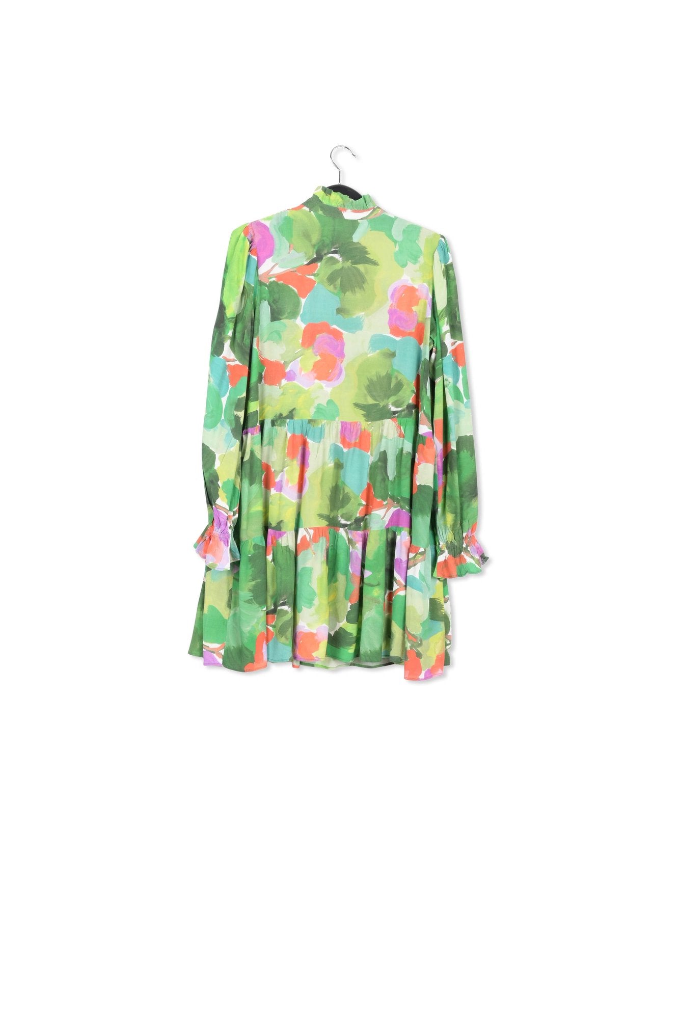 Mini robe trapèze à imprimé aquarelle vert, rouge et pourpre RE—SSENTIEL | Essentiel second hand