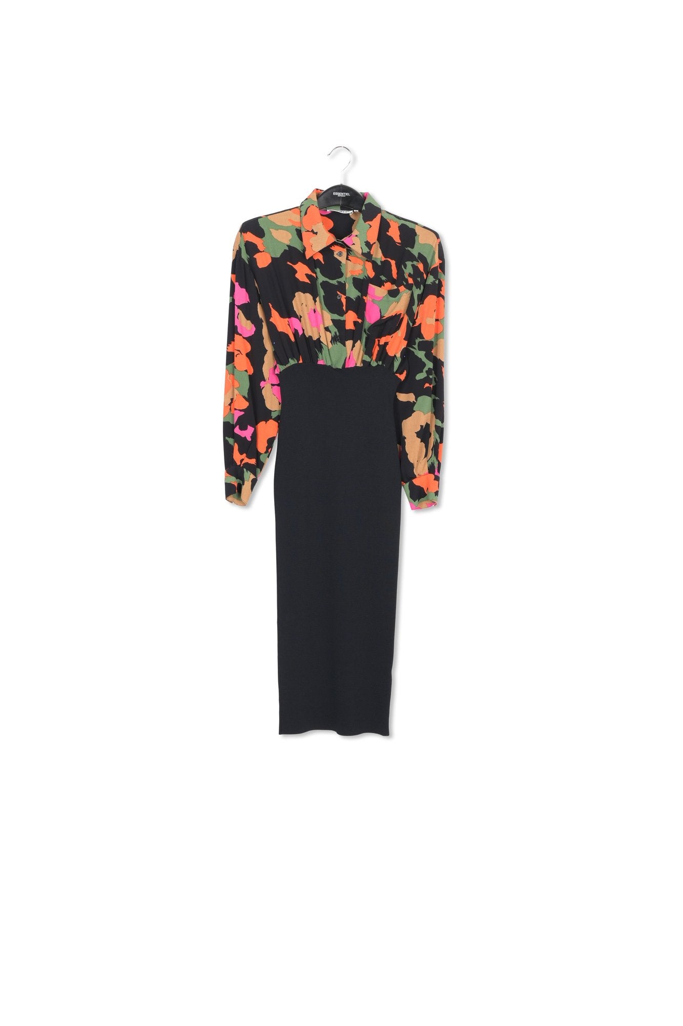 Black abstract-print and rib-knitted midi dress RE—SSENTIEL | Essentiel second hand