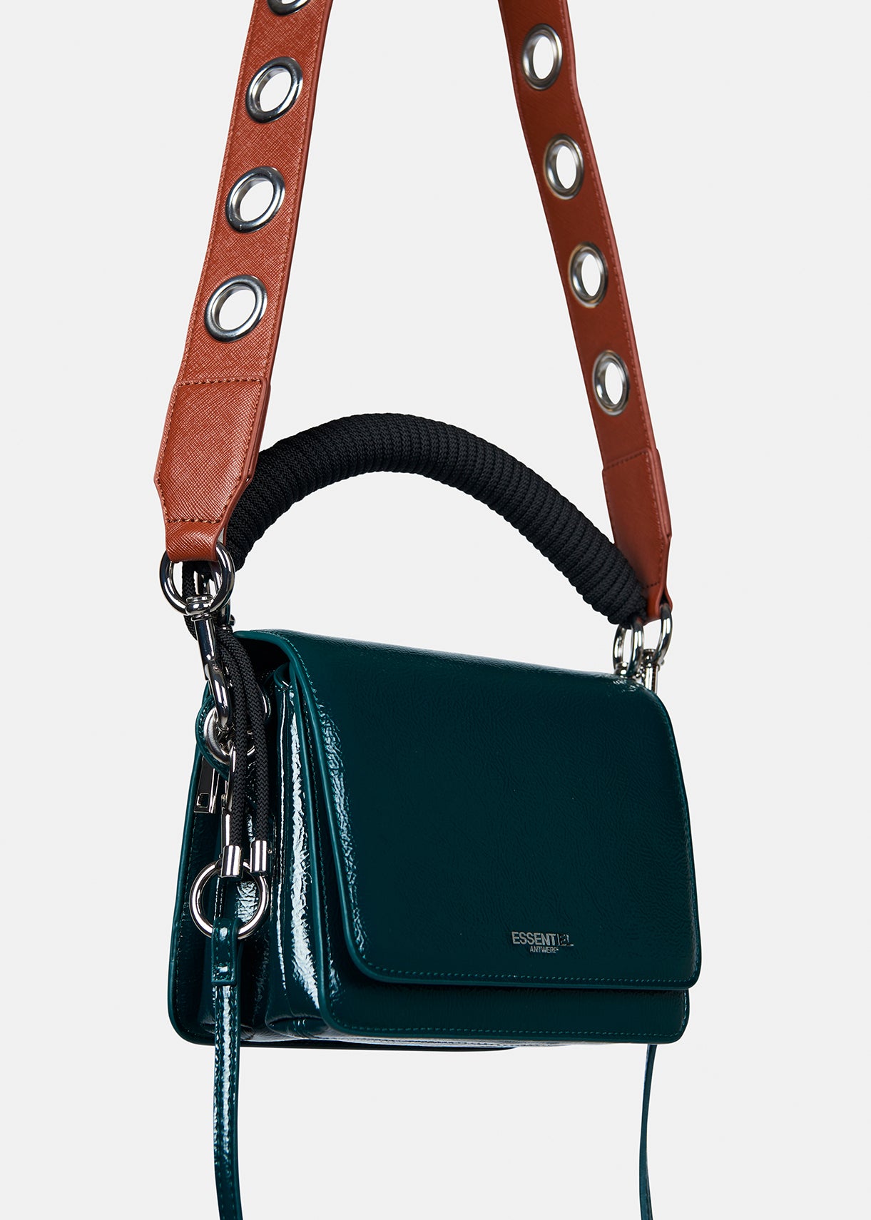 Glossy dark green shoulder bag RE—SSENTIEL | Essentiel second hand