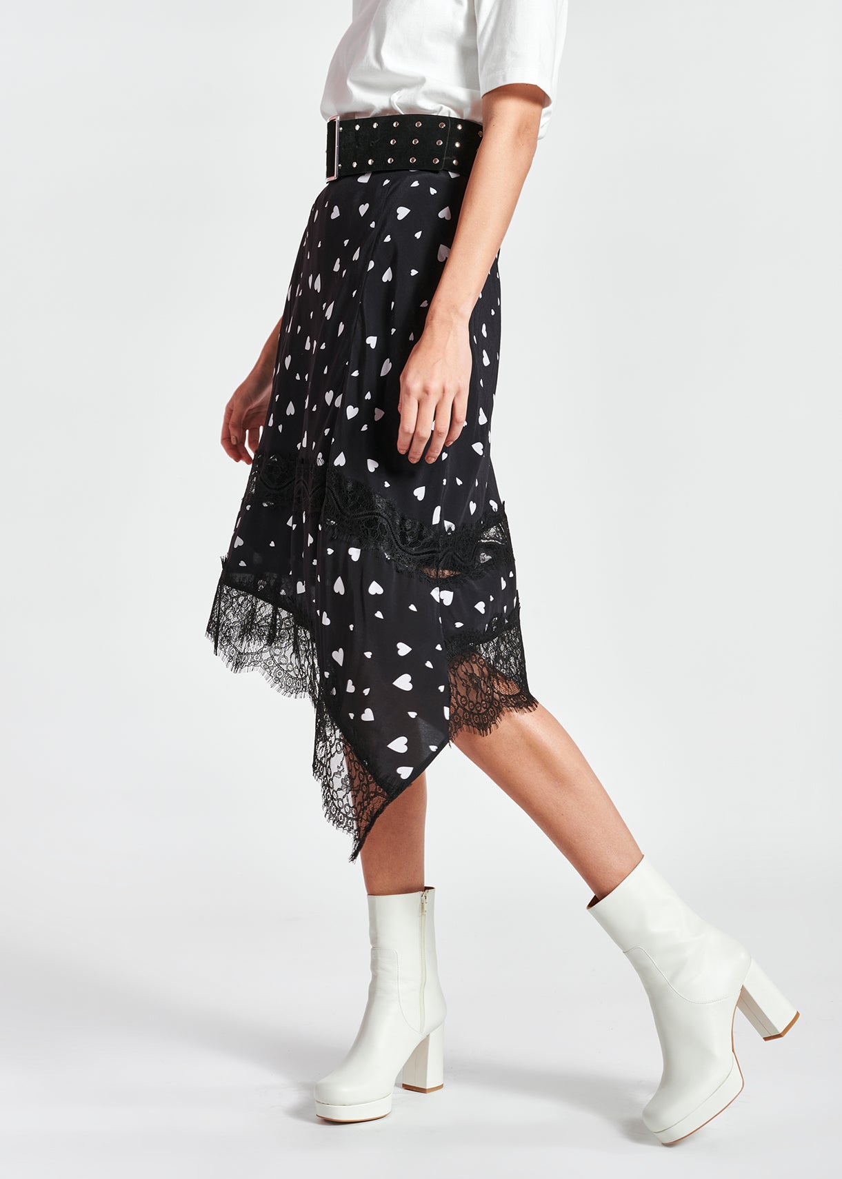 Black asymmetrical heart-print midi skirt RE—SSENTIEL | Essentiel second hand