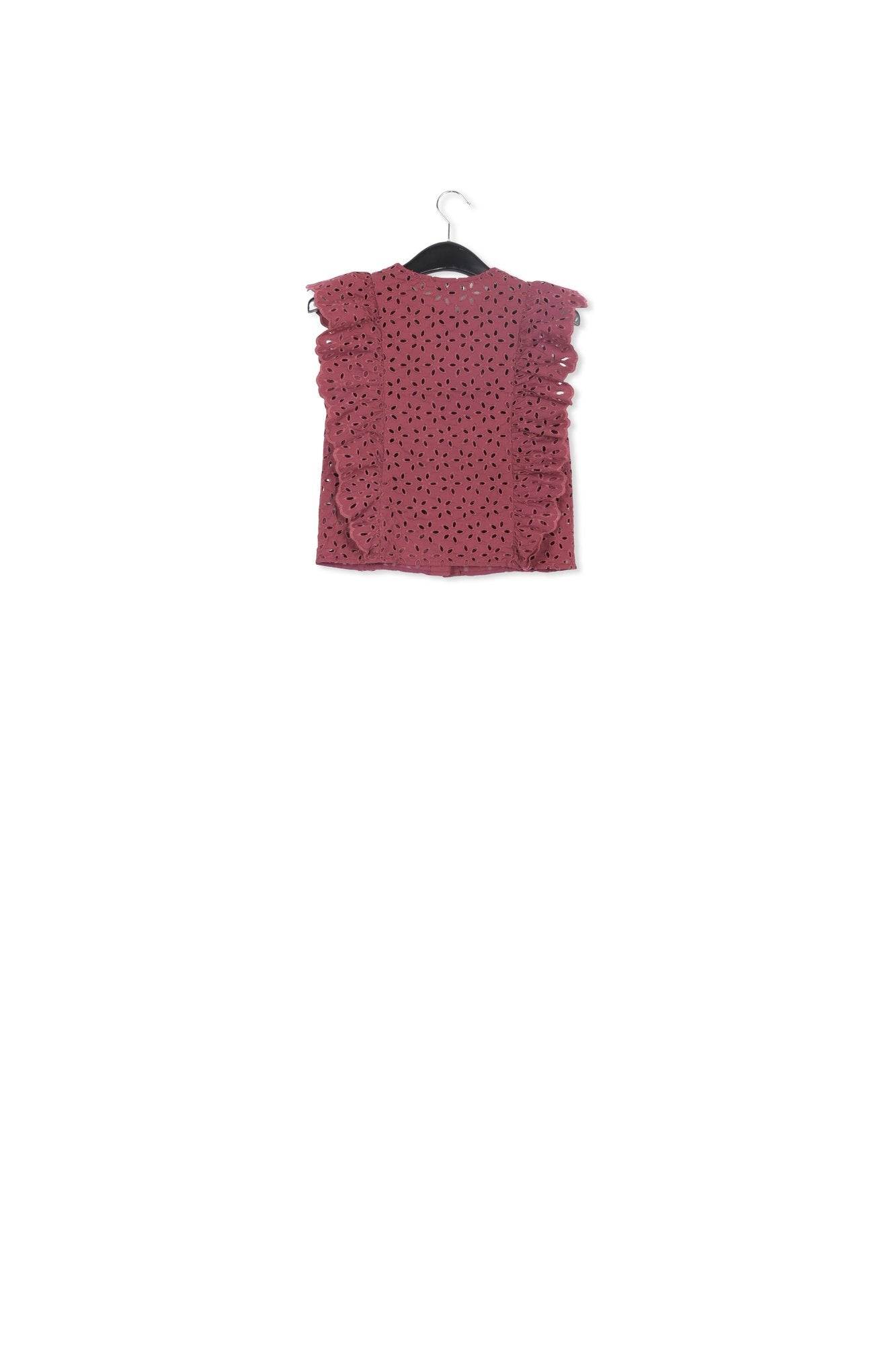 Burgundy broderie anglaise cotton top RE—SSENTIEL | Essentiel second hand