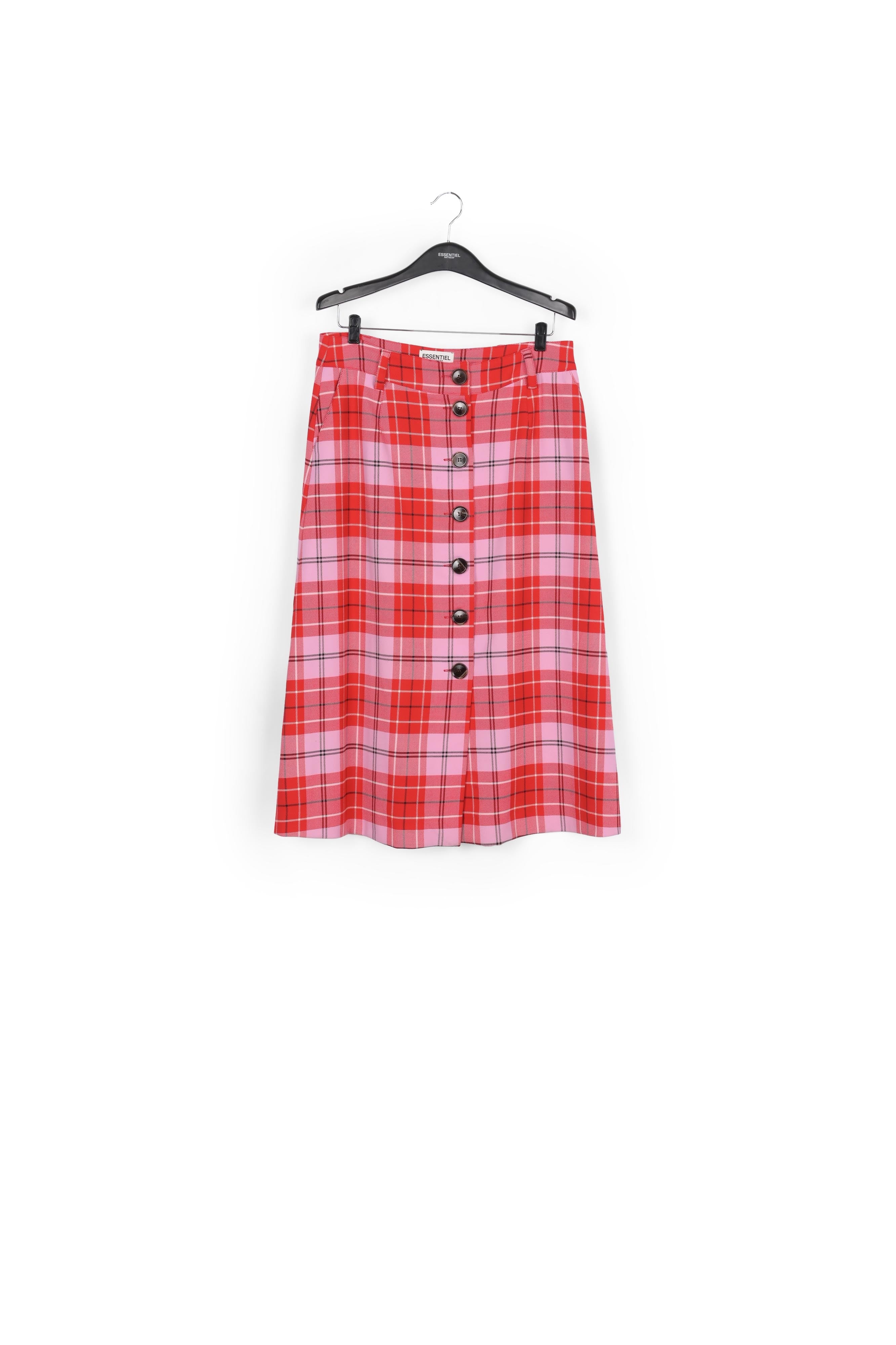 Jupe midi à carreaux rouge et rose RE—SSENTIEL | Essentiel second hand