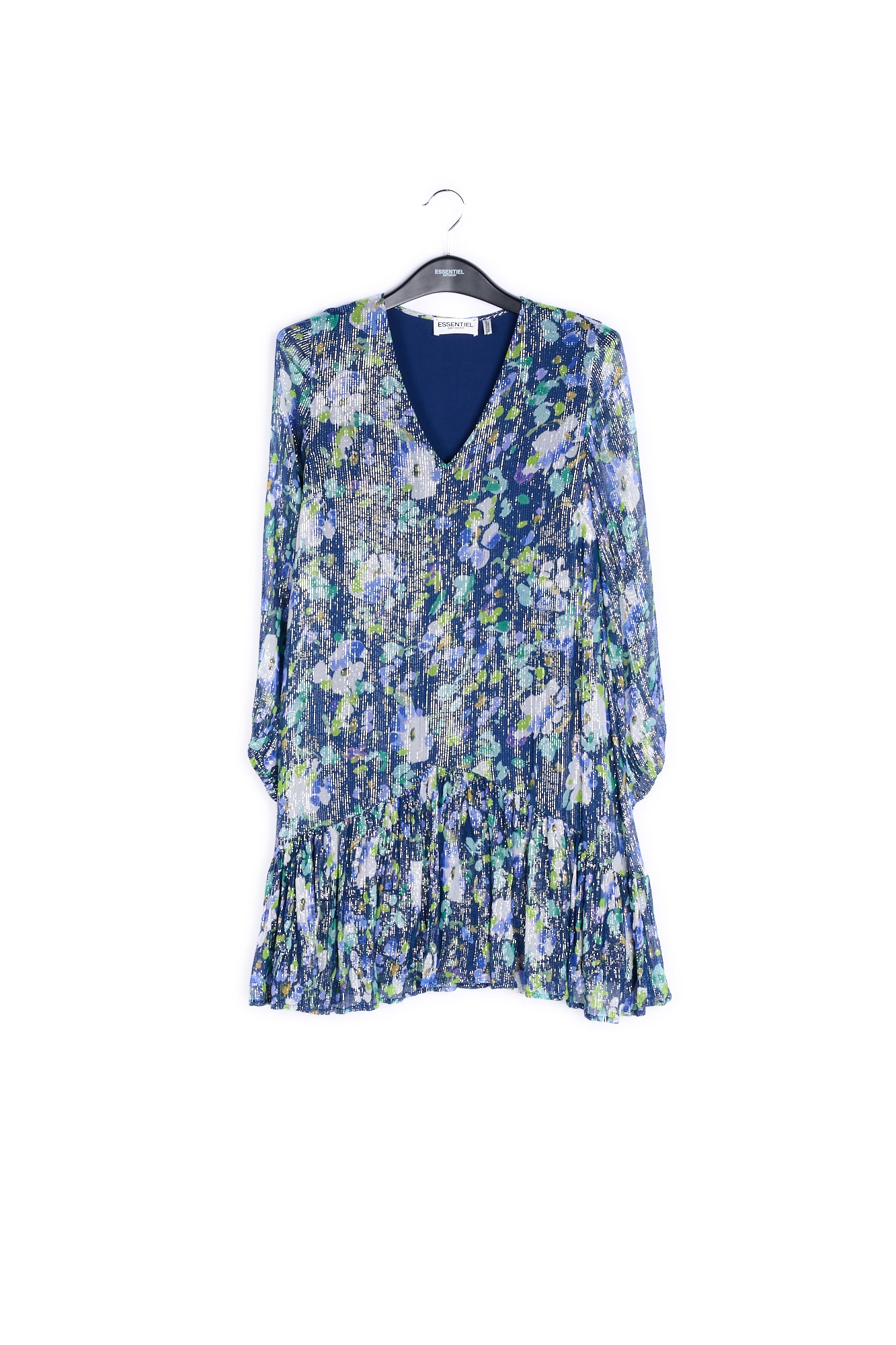 Dark blue floral-print a-line dress RE—SSENTIEL | Essentiel second hand