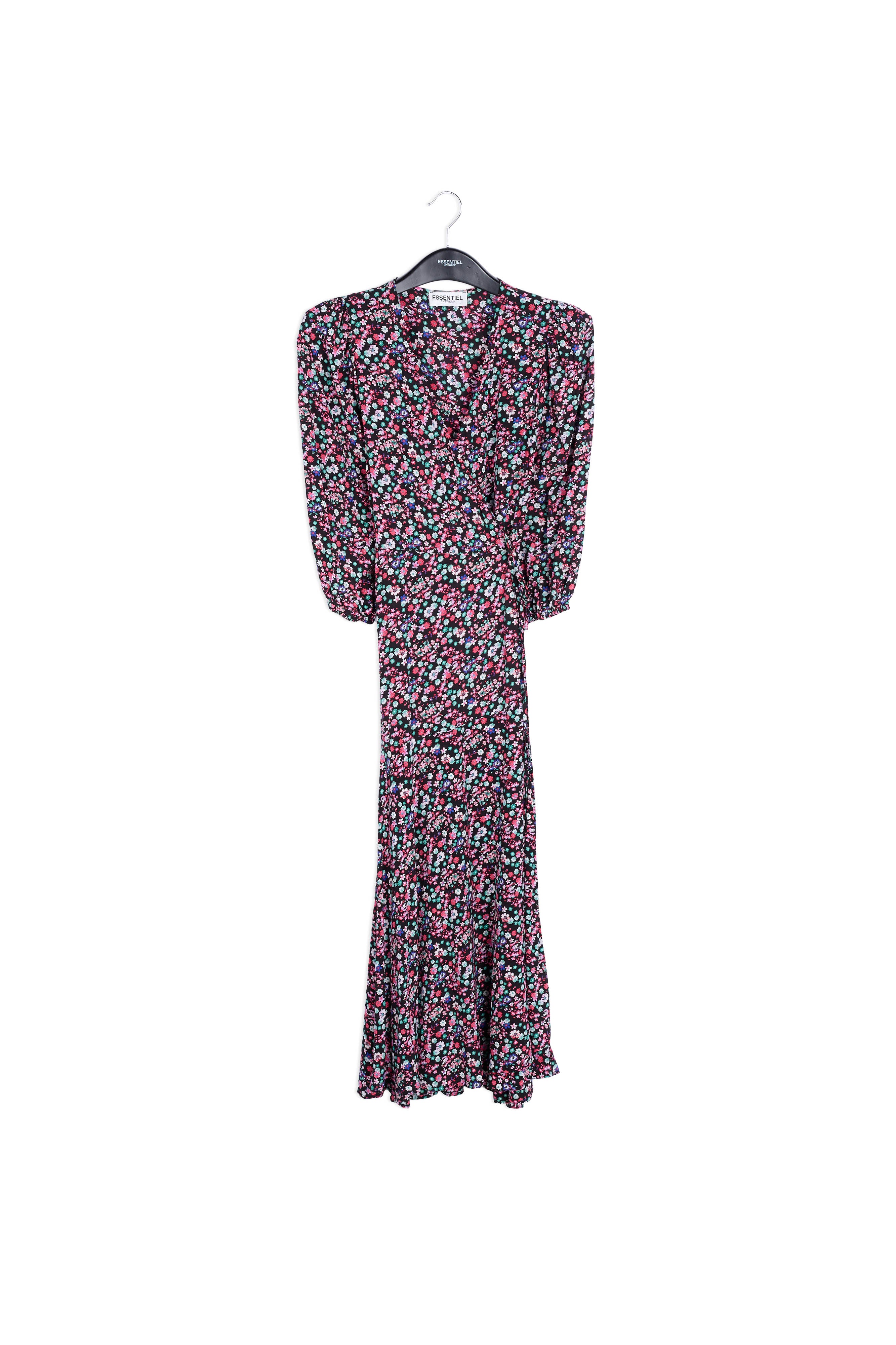 Robe maxi cache-cœur noire à imprimé floral RE—SSENTIEL | Essentiel second hand