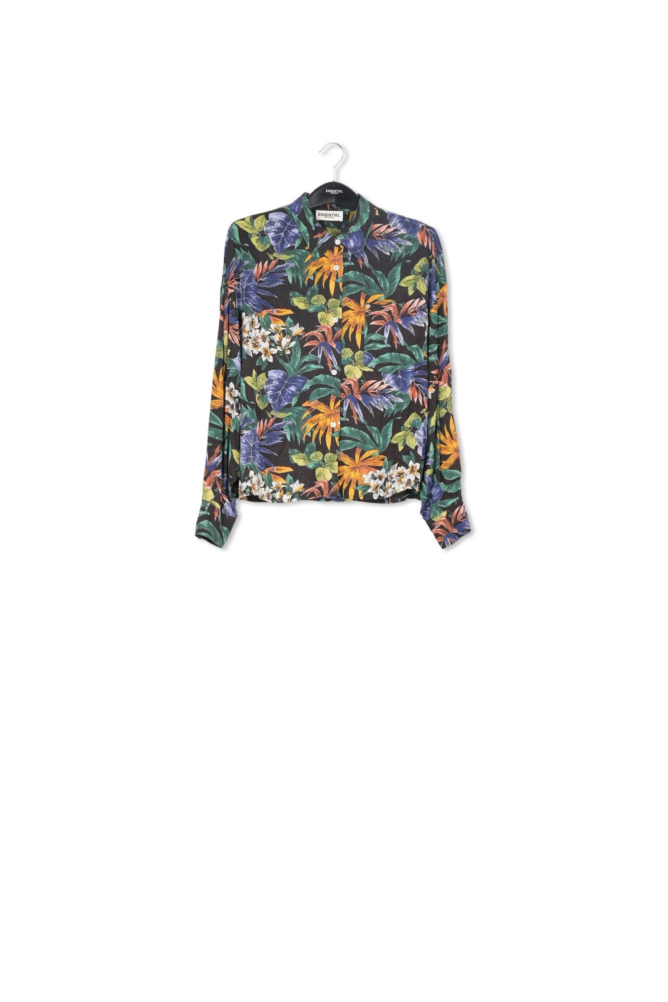 Chemise noire oversize à  fleurs multicolores RE—SSENTIEL | Essentiel second hand