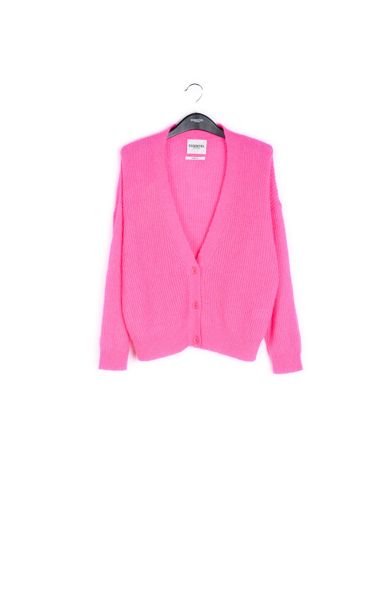 Knitted ribbed cardigan in fuchsia with mohair RE—SSENTIEL | Essentiel second hand