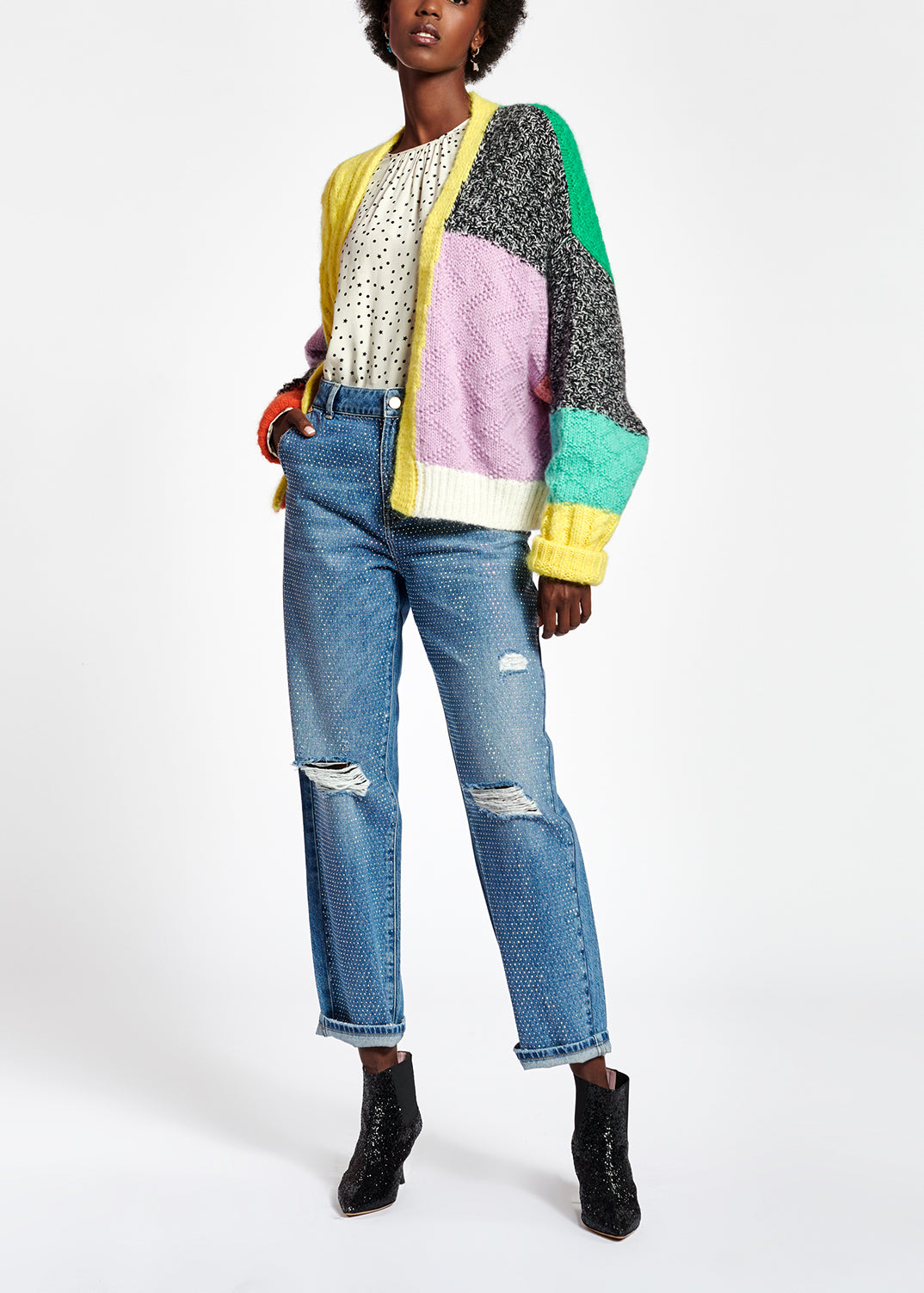 Colorful patchwork knit cardigan RE—SSENTIEL | Essentiel second hand