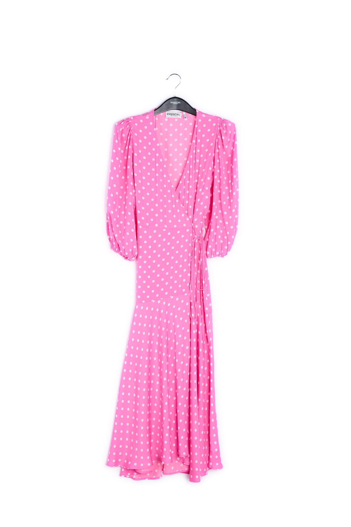 Neon pink polka dot wrap maxi dress RE—SSENTIEL | Essentiel second hand