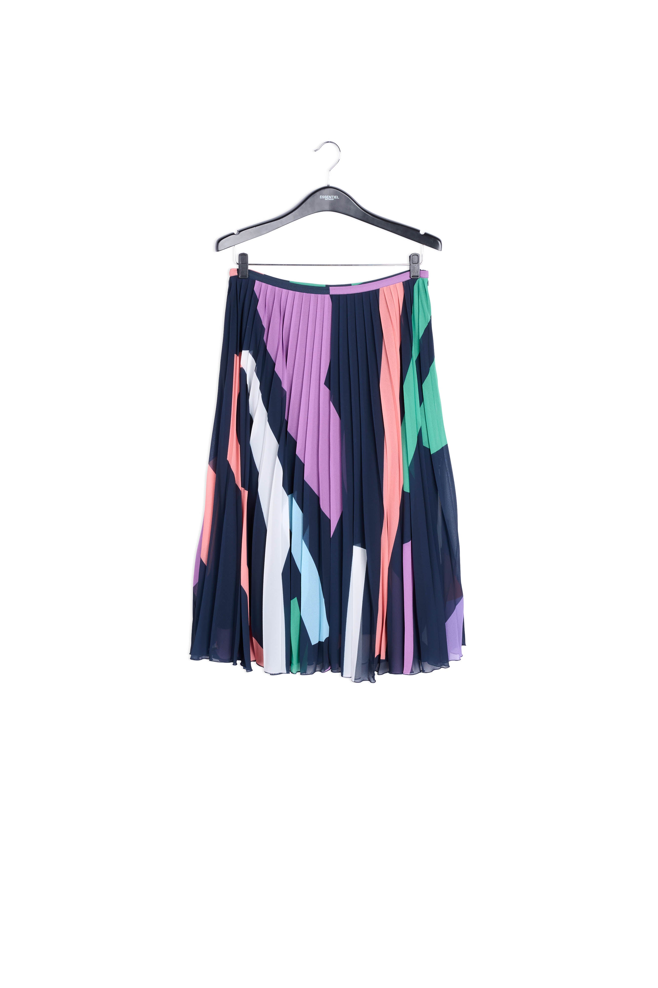 Dark blue graphic print plissé midi skirt RE—SSENTIEL | Essentiel second hand