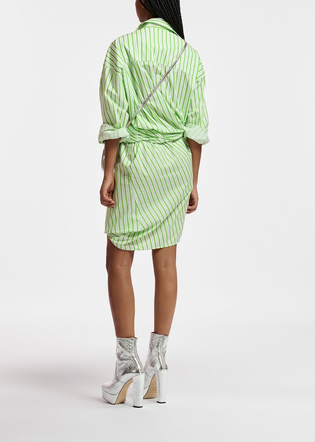 White and green striped cotton mini dress RE—SSENTIEL | Essentiel second hand