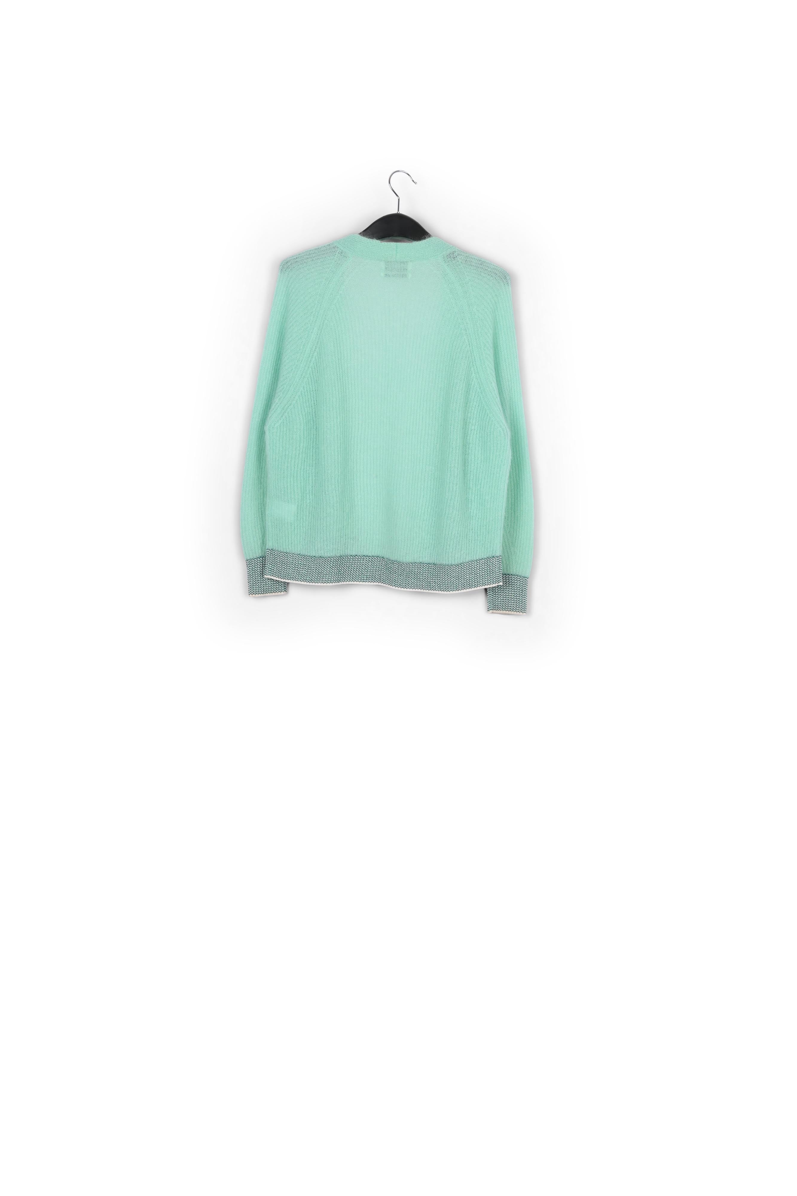Turquoise ribbed open cardigan with accentuated trims RE—SSENTIEL | Essentiel second hand