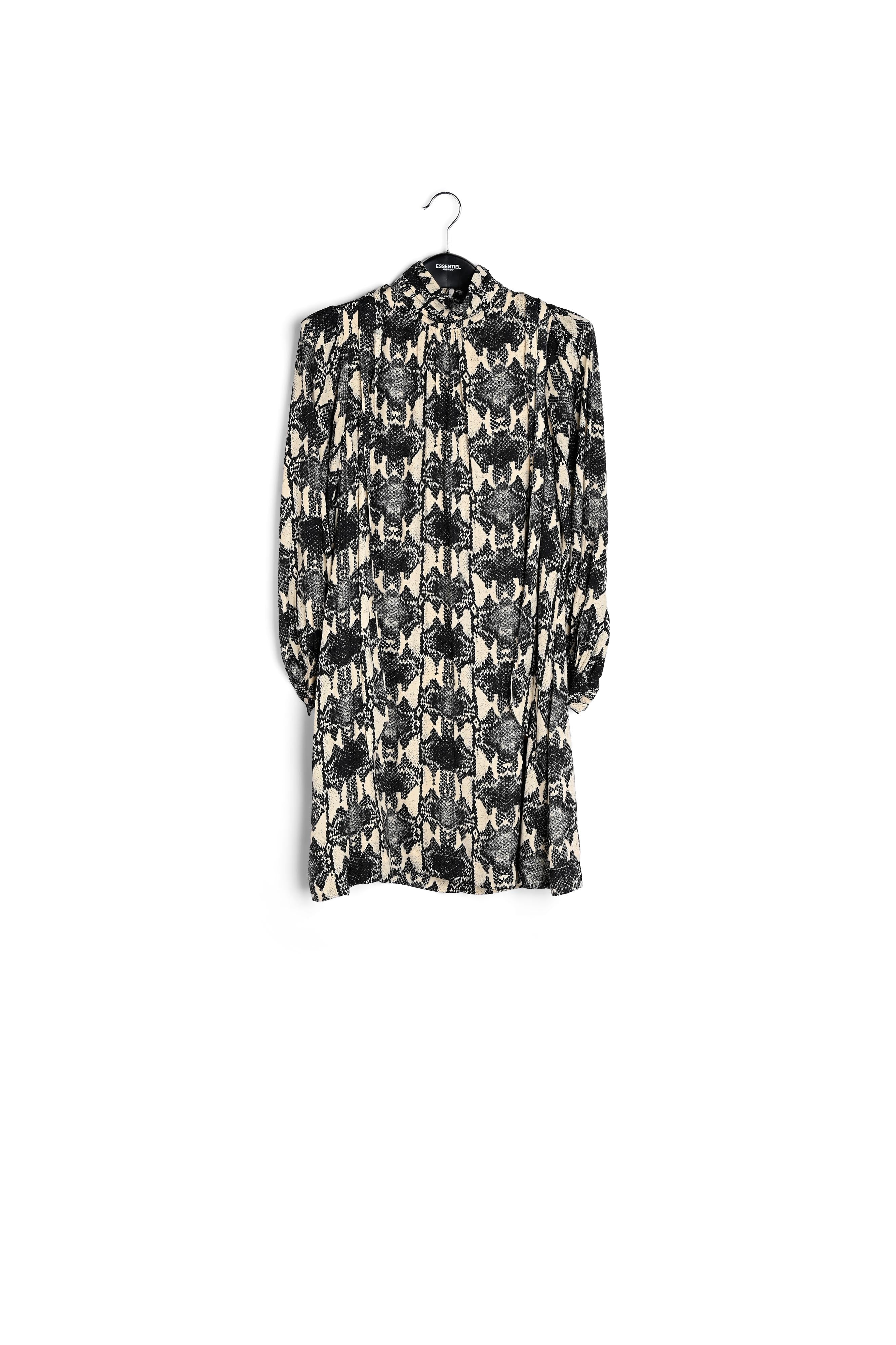 Gebroken witte mini-jurk met opstaande kraag en slangenprint RE—SSENTIEL | Essentiel second hand