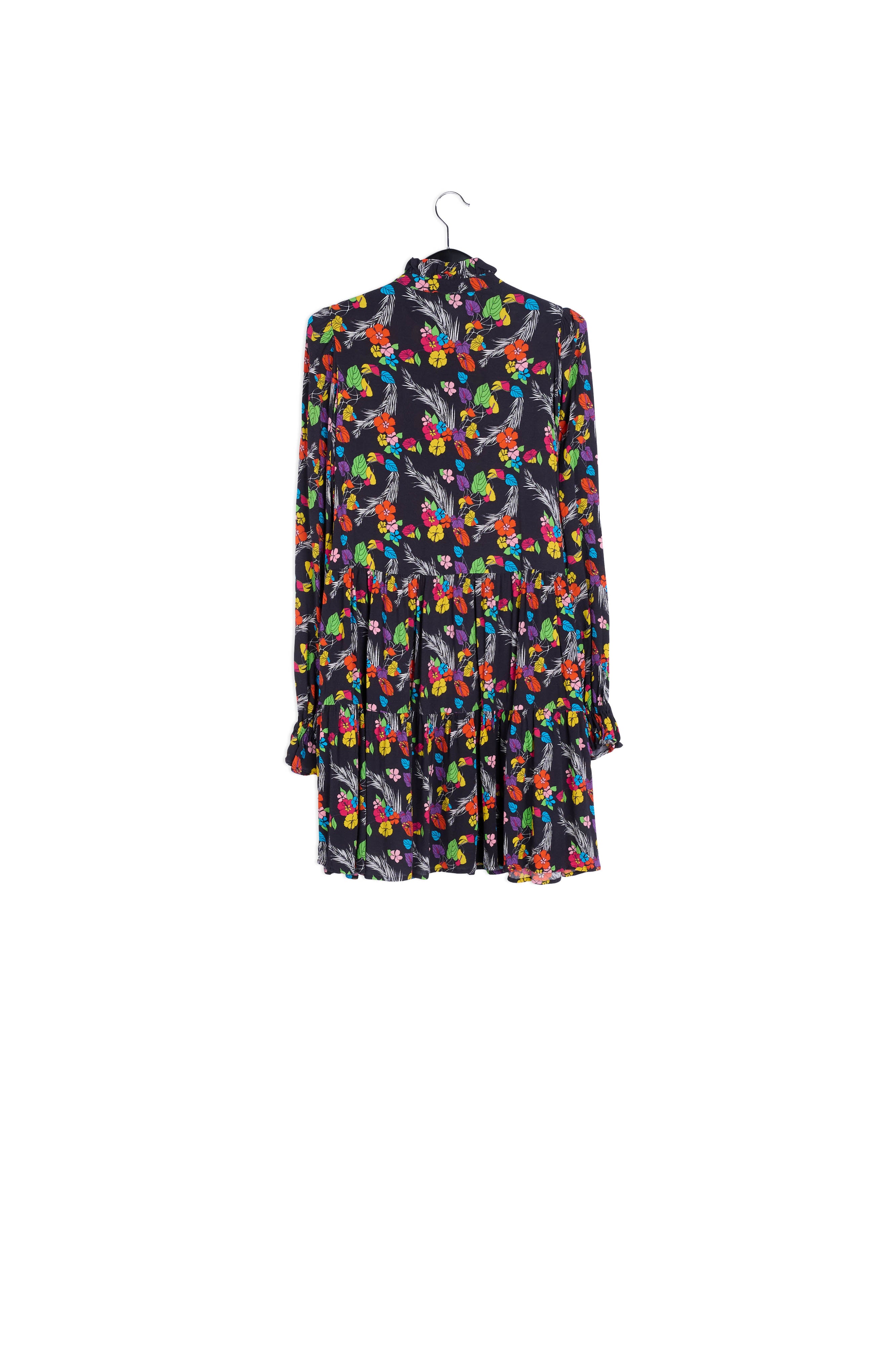 Zwarte mini-jurk met tropische print RE—SSENTIEL | Essentiel second hand