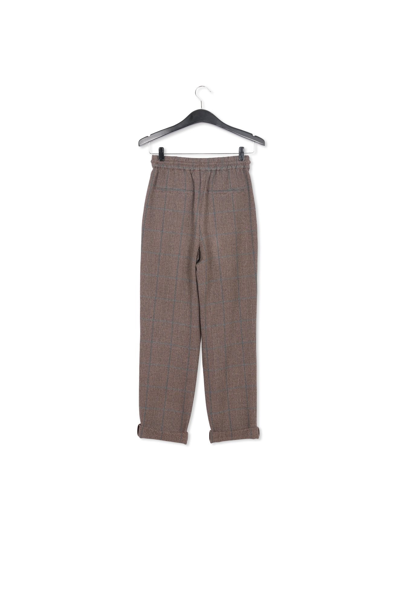 Brown pants with black and blue check motif RE—SSENTIEL | Essentiel second hand