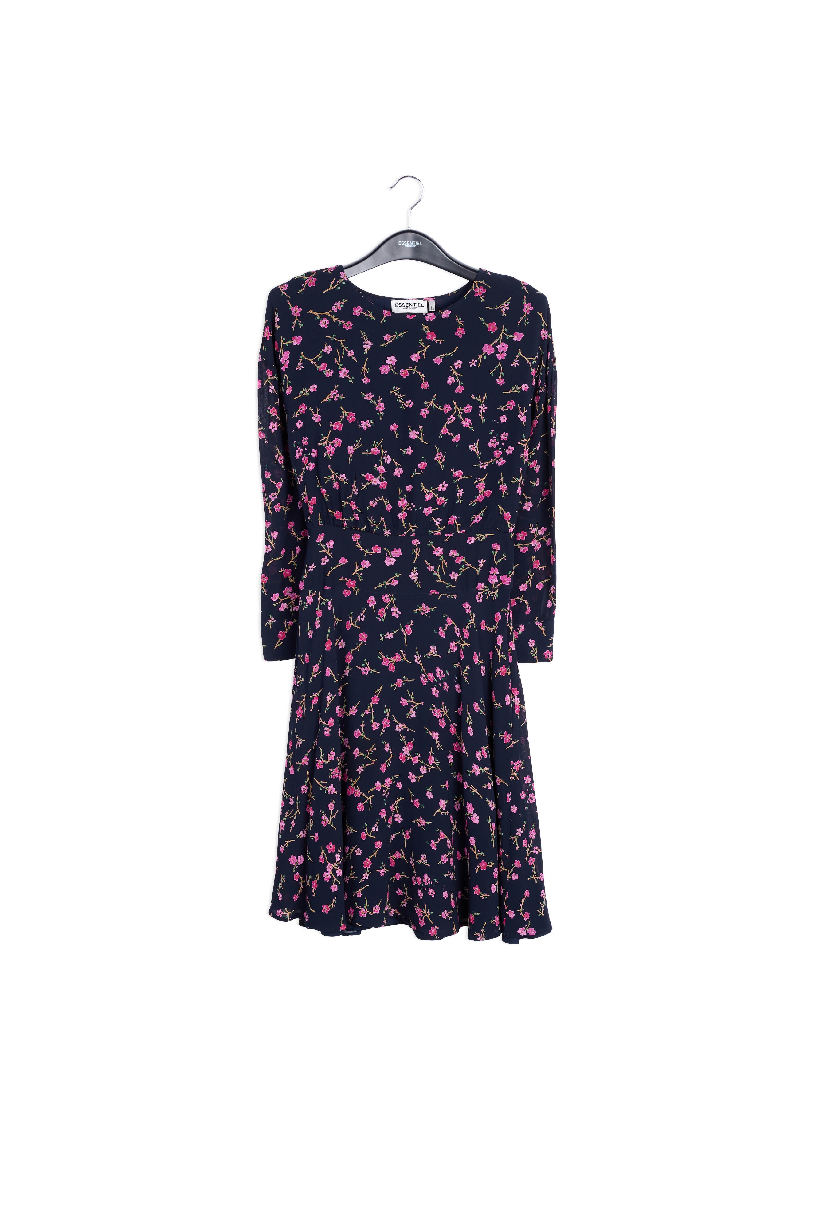 Dark blue cherry blossom print dress RE—SSENTIEL | Essentiel second hand