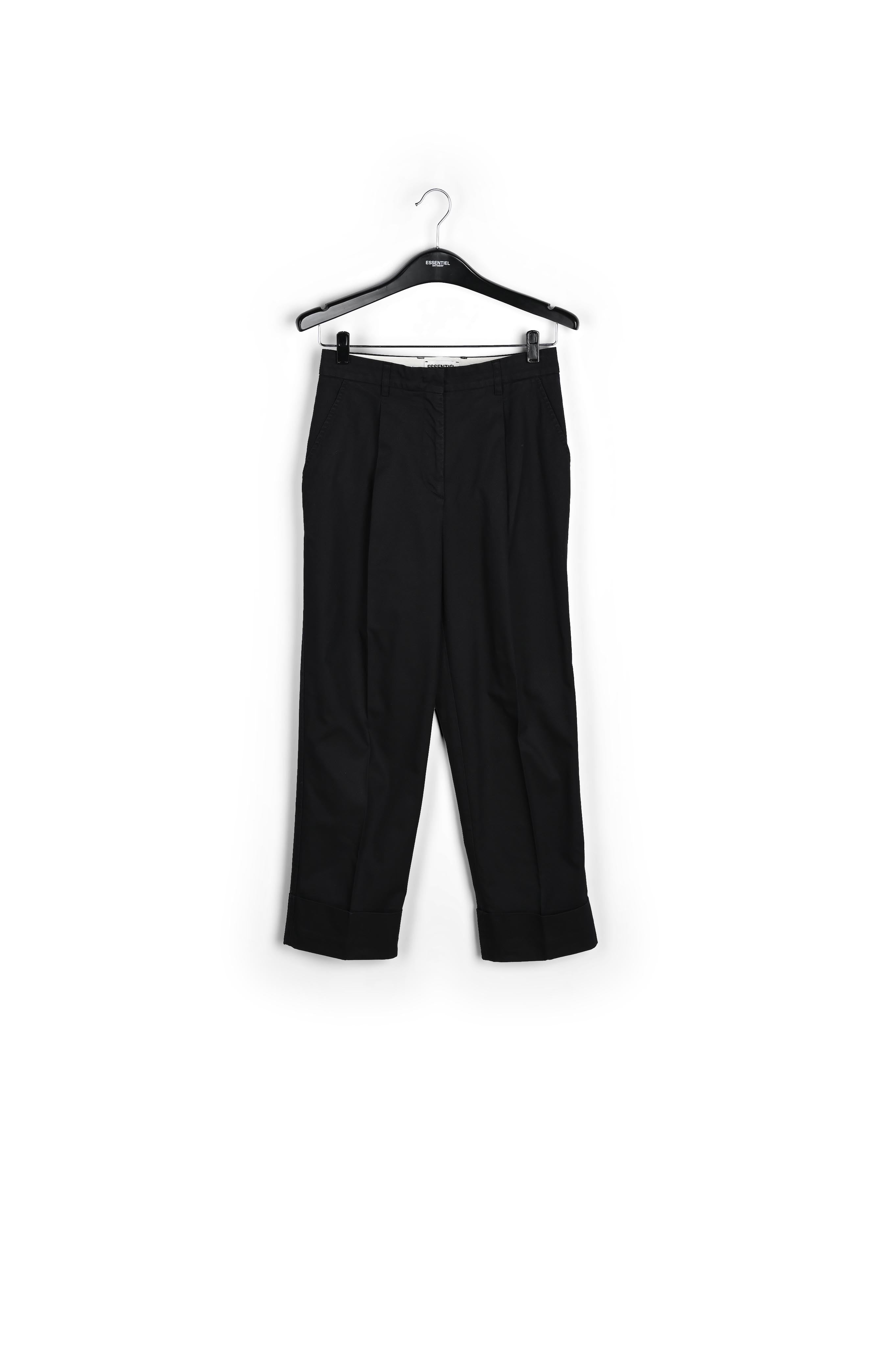 Pantalon noir aux jambes droites en coton mélangé RE—SSENTIEL | Essentiel second hand