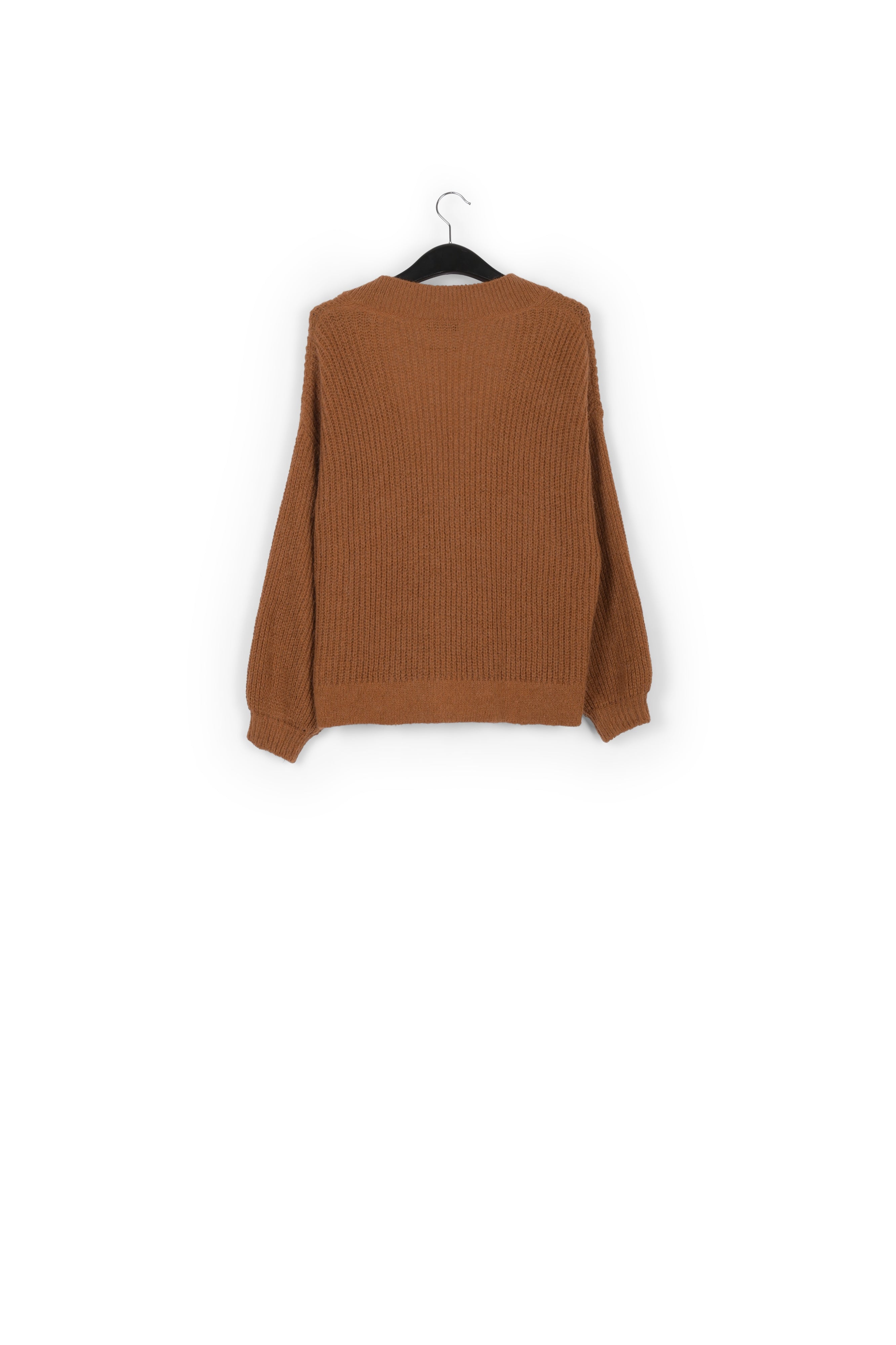 Cardigan camel à col en v en maille côtelée RE—SSENTIEL | Essentiel second hand