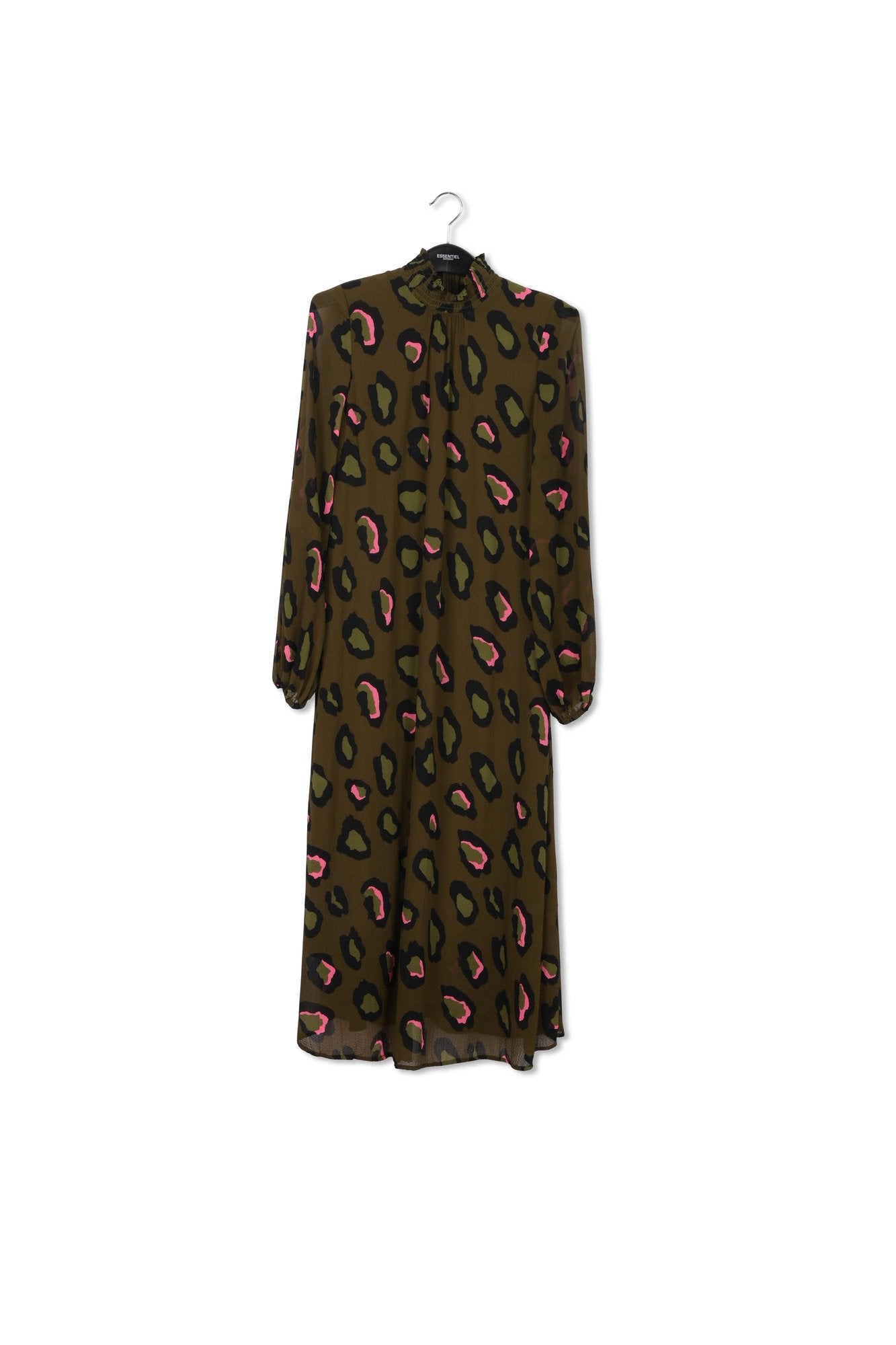Khaki leopard-print midi-length dress RE—SSENTIEL | Essentiel second hand