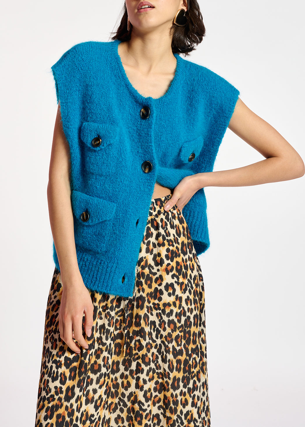 Cardigan sans manches en mohair mélangé bleu RE—SSENTIEL | Essentiel second hand