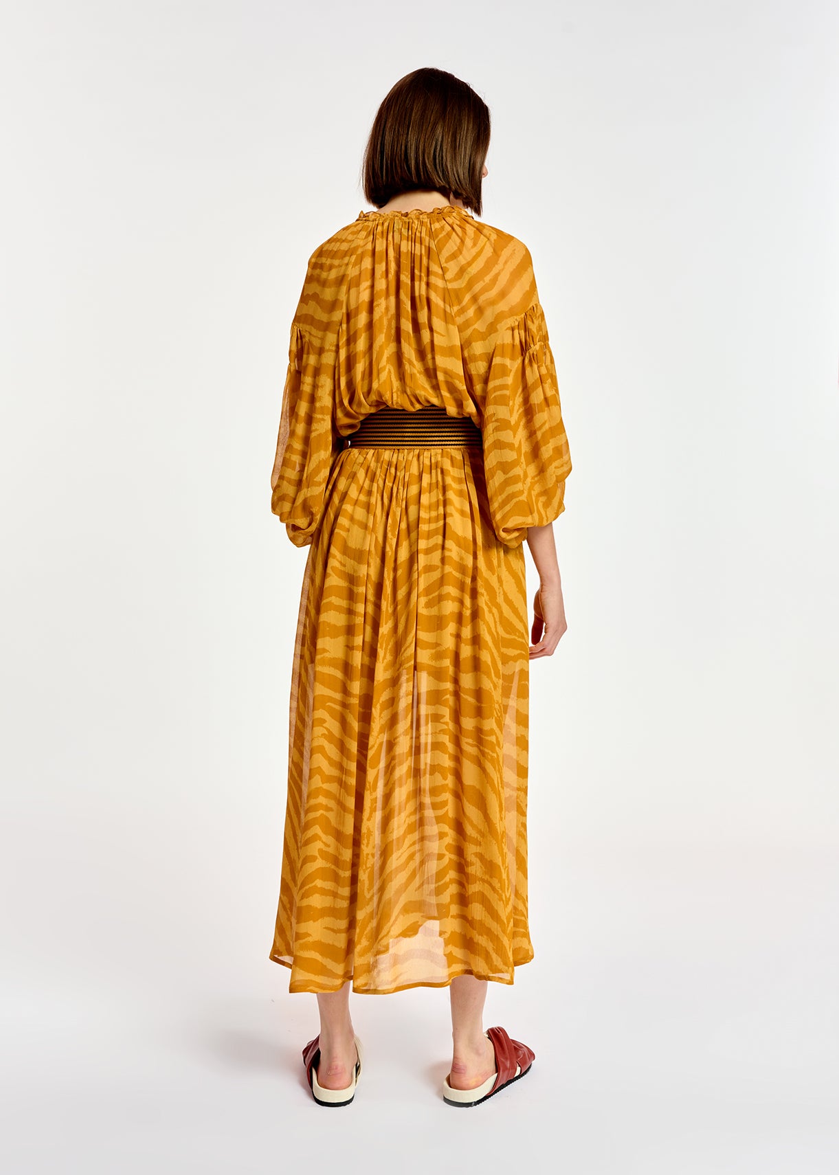 Ochre zebra-print loose-fit maxi dress RE—SSENTIEL | Essentiel second hand