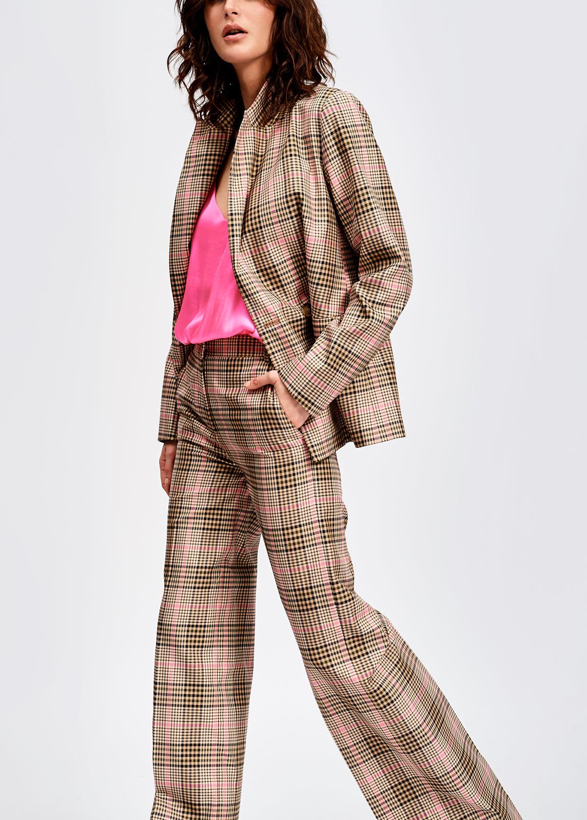 Beige and pink plaid blazer RE—SSENTIEL | Essentiel second hand