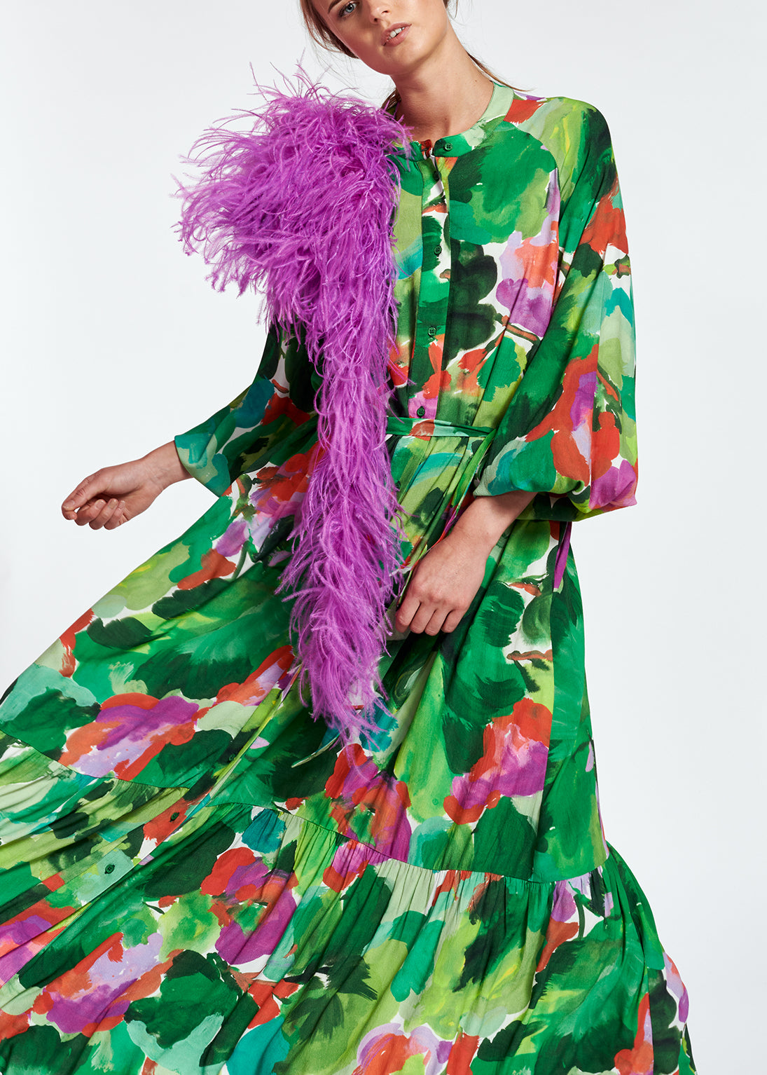 Green watercolor print maxi-length shirt dress RE—SSENTIEL | Essentiel second hand